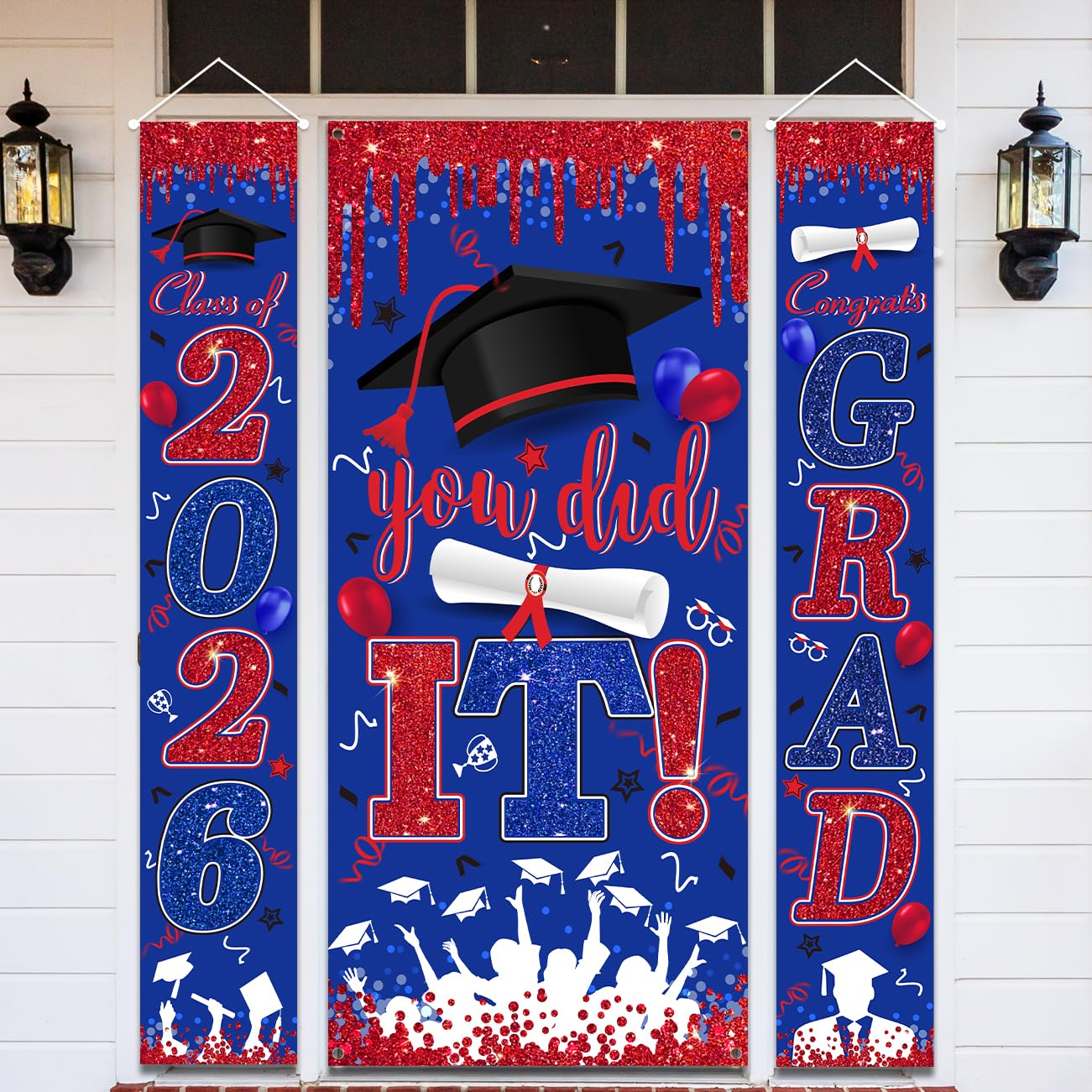 Graduation Decorations Class of 2026 Purple and Gold Congrats Grad Banner and You Did It Door Cover for High School College Graduation Party Supplies(Purple) BST326H