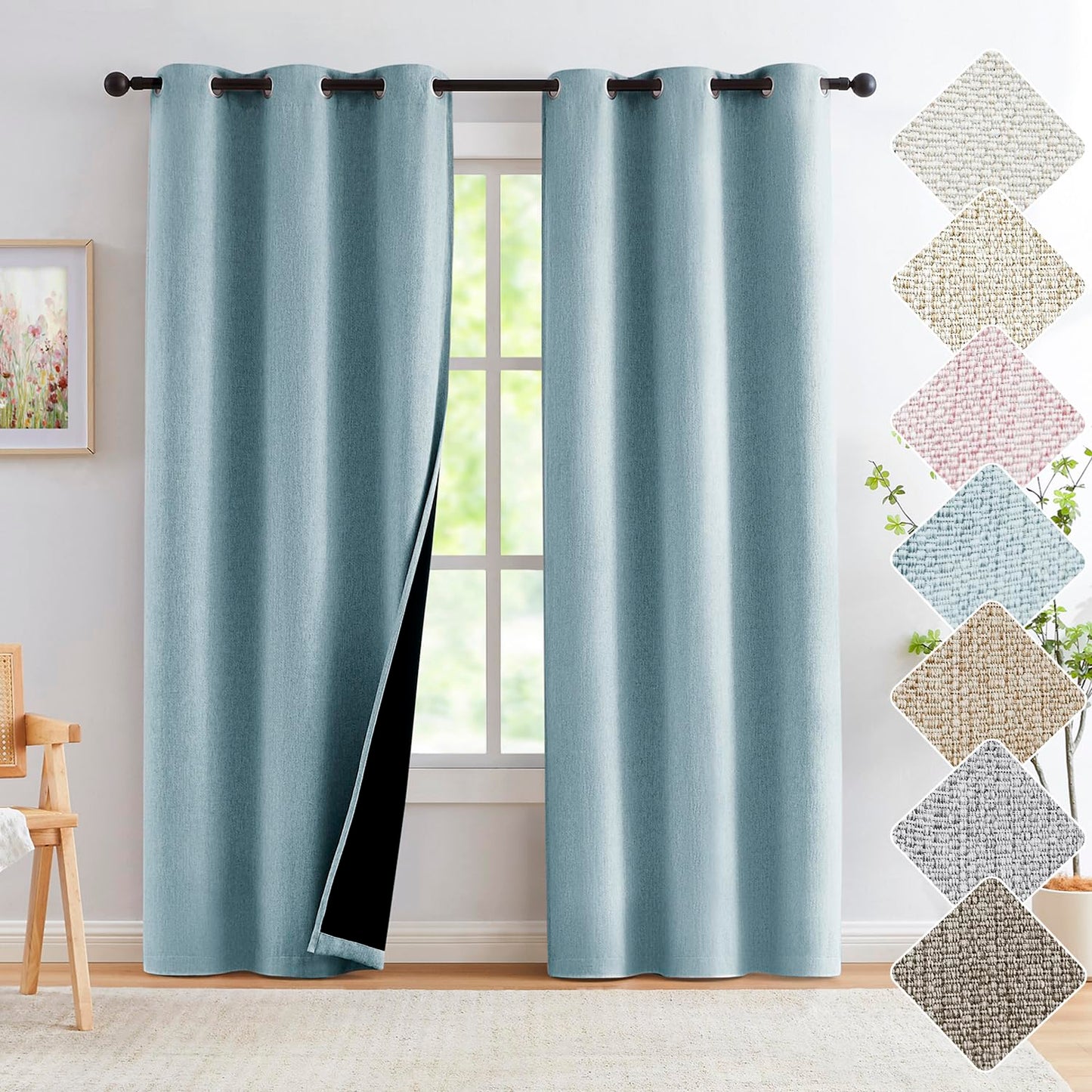 Grey Full Blackout Linen Curtains 84-inch-Long Thermal Insulated Noise Reducing Bedroom Drapes Rustic Farmhouse Triple Weave Window Treatment Set for Theatre, Nursery, 40"x84"x2, Grey BST202