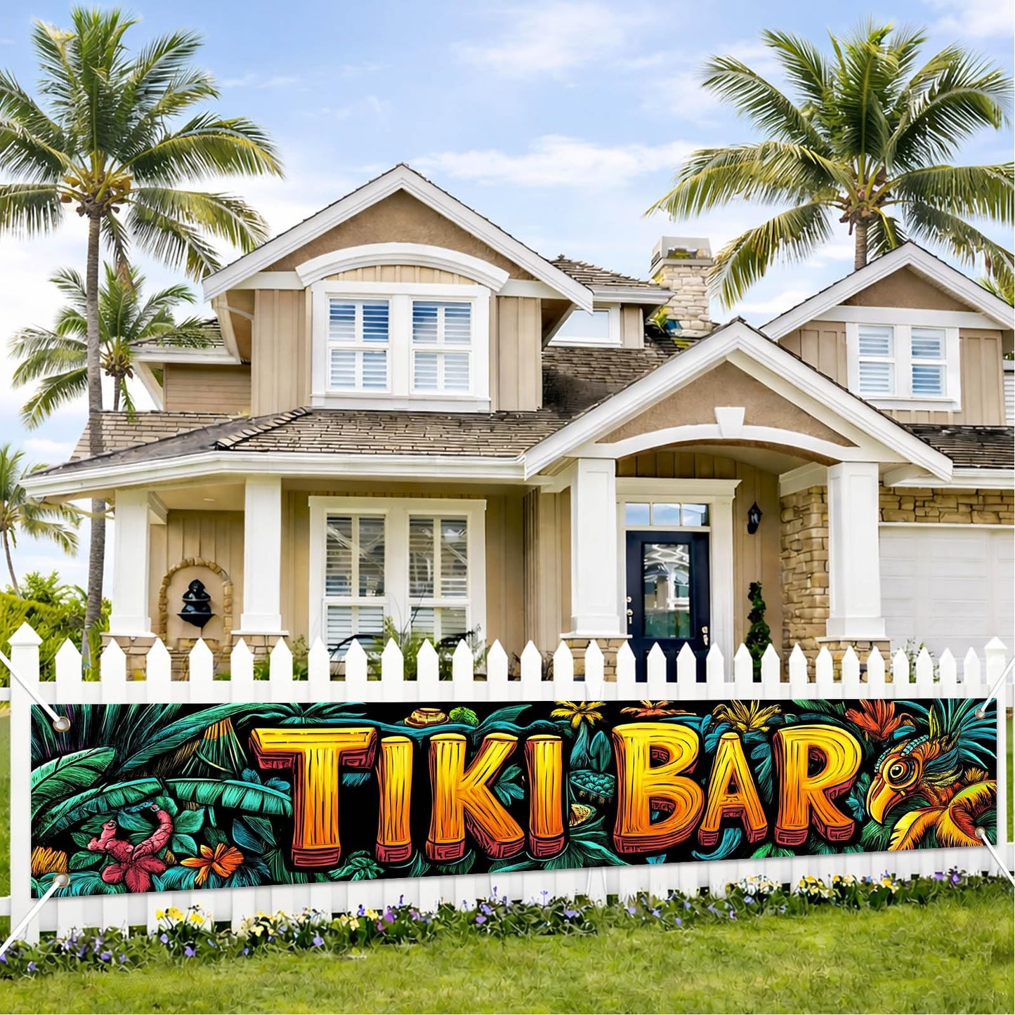 BlissYard Hello Summer Banner 118 x 20 Inch Pool Party Decorations Beach Surfboard Watermelon Tropical Fence Sign Hawaiian Luau Outdoor Backyard Wall Decor BST220
