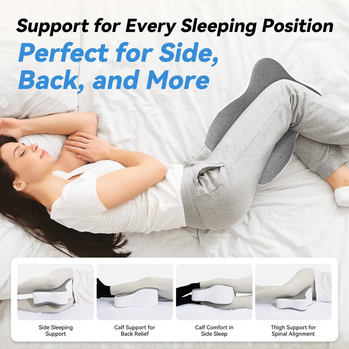 UJPFEO Knee Pillow for Side Sleepers,Leg Pillows for Sciatica,Knees,HIPS,Joints Between Legs,Back Pain Relief When Side Sleeping Spine Alignment Support for Knee Surgery Recovery,Grey WN420