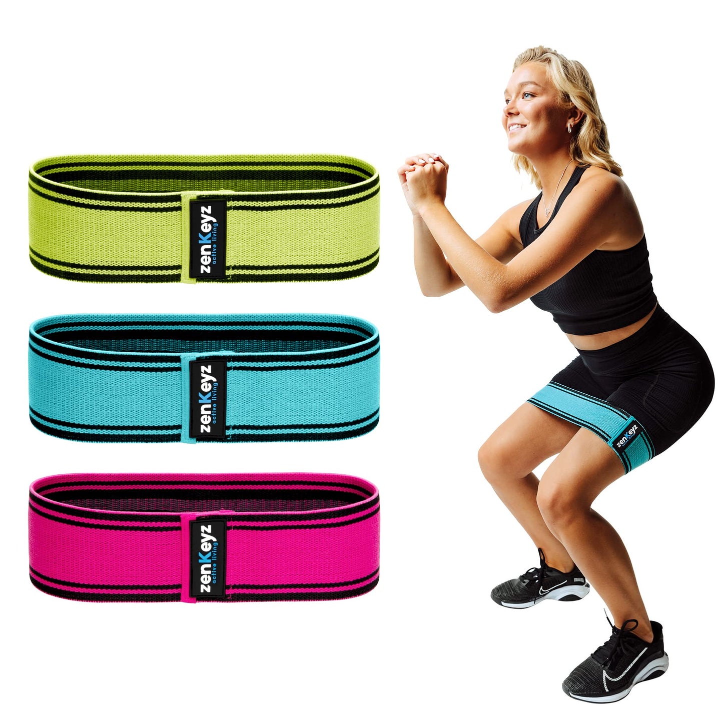 Resistance Fabric Booty Bands- 3 Working Out Hip Stretch Bands for Legs, Butt, Glutes- Exercise Loop Band for Workout, Stretching, Warm-Up, Strength Training, Squats, Build Glute & Muscle, Women & Men WN420