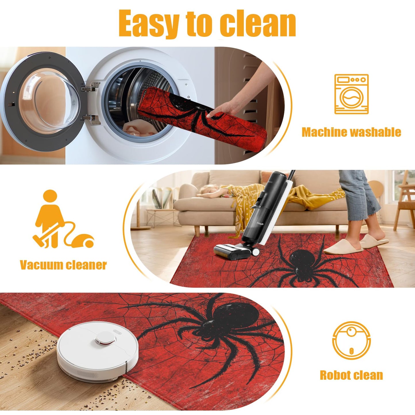 Red Spider Web Bath Mat for Bathroom,Washable Door Mat Absorbent Bath Rug Non-Slip Floor Rug Carpets,for Kitchen Bedroom Indoor BST220