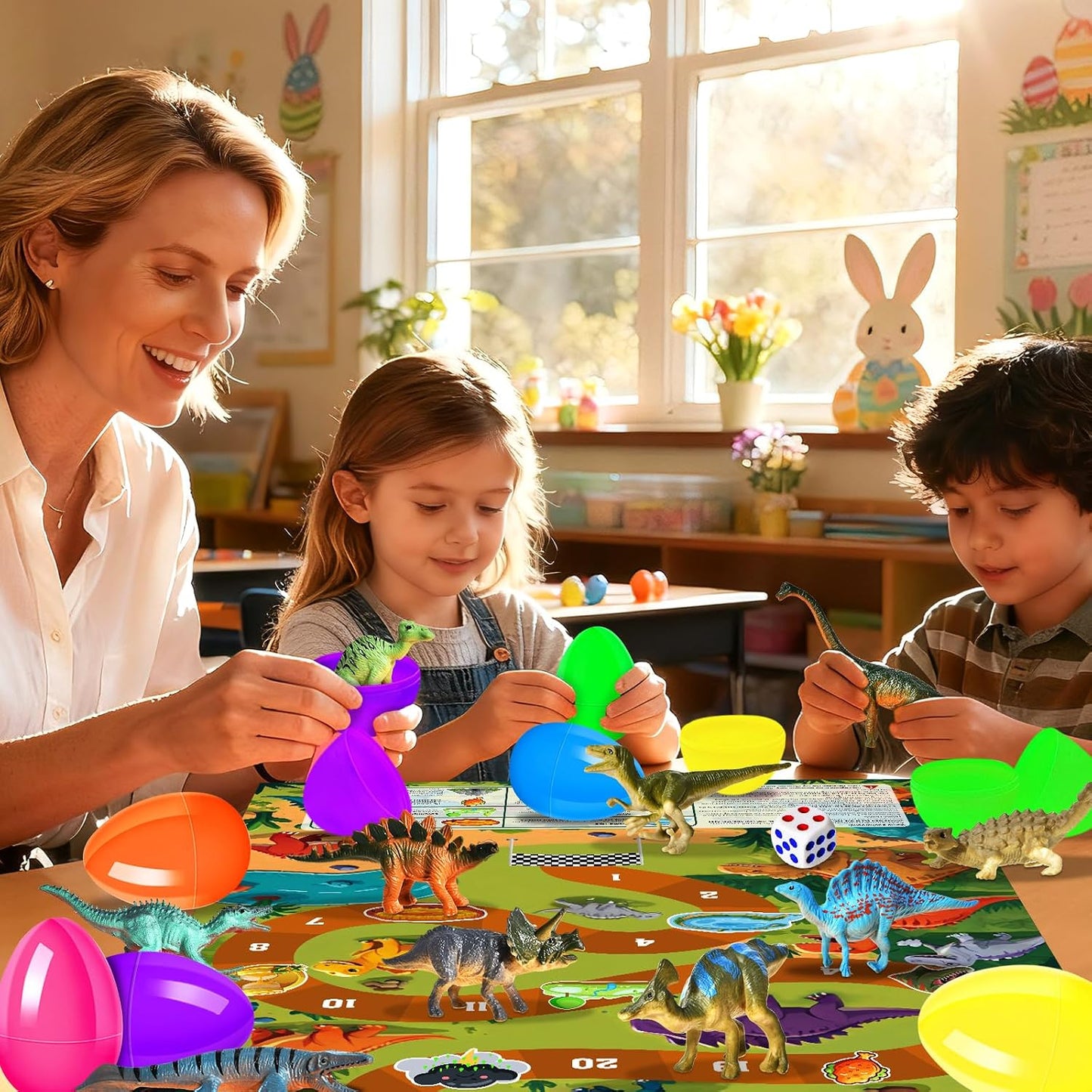 Prefilled Easter Eggs with Toys, 24 Pcs Filled with Dinosaur Toys Large Map, Easter Eggs Hunt for Kids, Party Favors, Basket Stuffers Fillers, Classroom Prize Supplies WN420