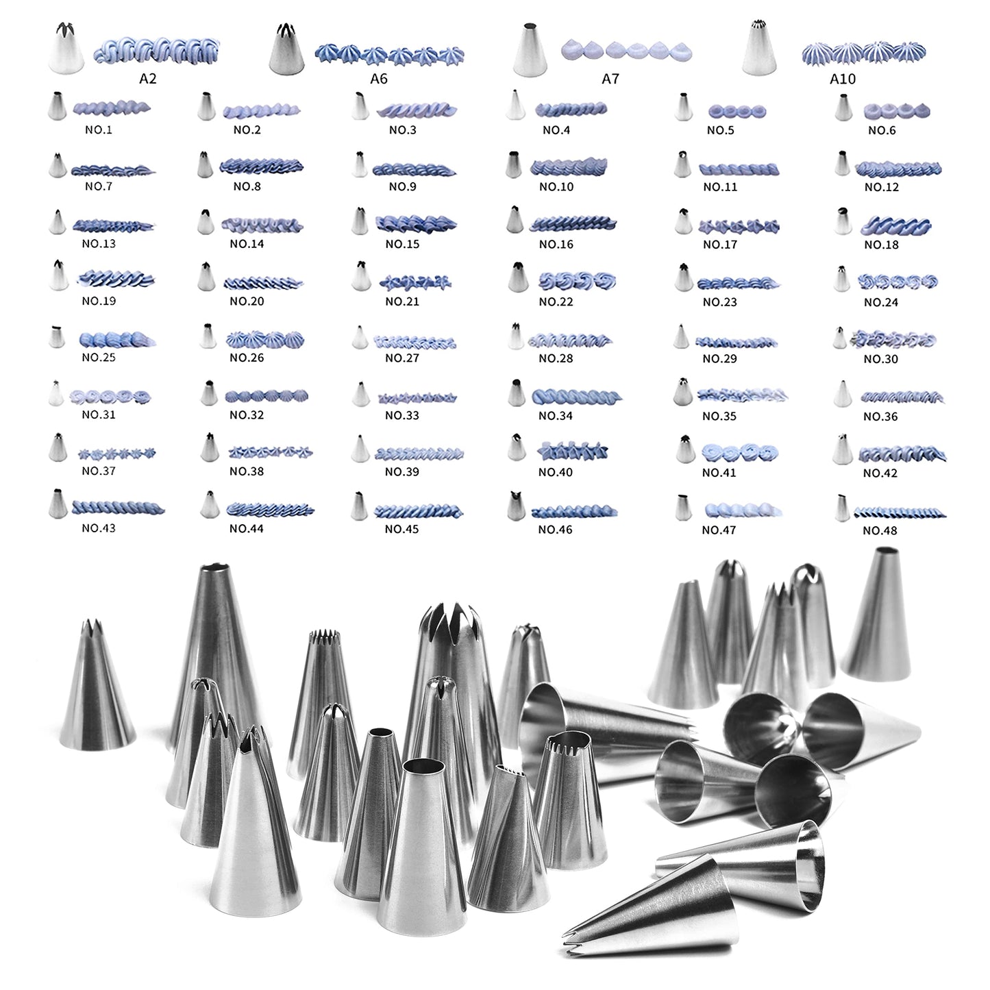 FIVETASCake Decorating kit for Beginners-52 Numbered Icing Tips with Pattern Chary RD3