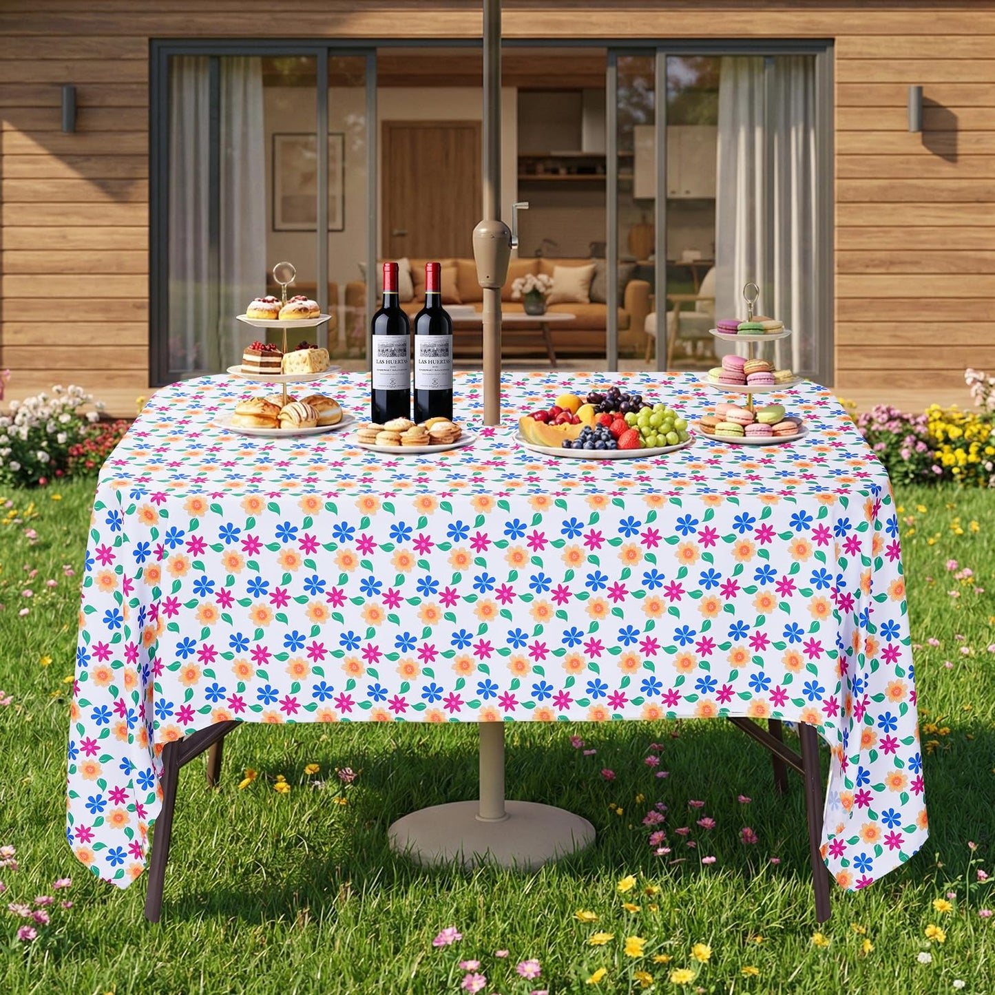 Eternal Beauty 52” Round Tablecloth Waterproof Outdoor Tablecloth with Umbrella Hole Zipper for Spring Summer Patio Picnic Tables (Tropical Palm Leaf) BST326H