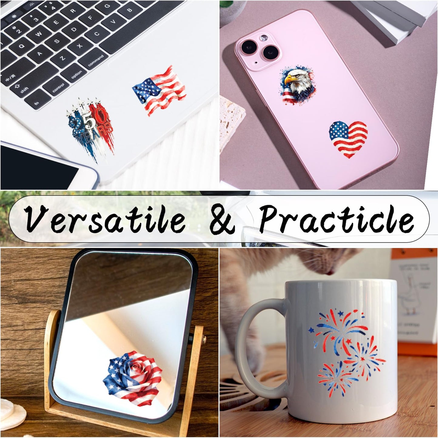 Dazoratix 250th Anniversary Car Decals - 7 Pcs Eagle 250 Years America Flag Merchandise American Patriotic USA 4th of July Independence Vinyl Rearview Mirror Stickers for Window Vehicle Tumbler Bumper BST326L
