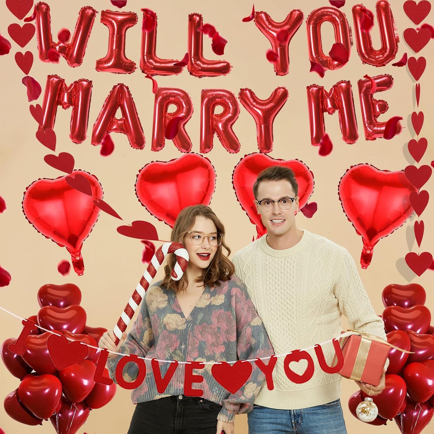 Will You Marry Me Decorations - 500+ Pcs Red Letter Balloons Banner Garlands Heart Rose Petals Party Decoration Set for Romantic Engagement Surprise Anniversary Proposal Valentines Day Supplies BST326L