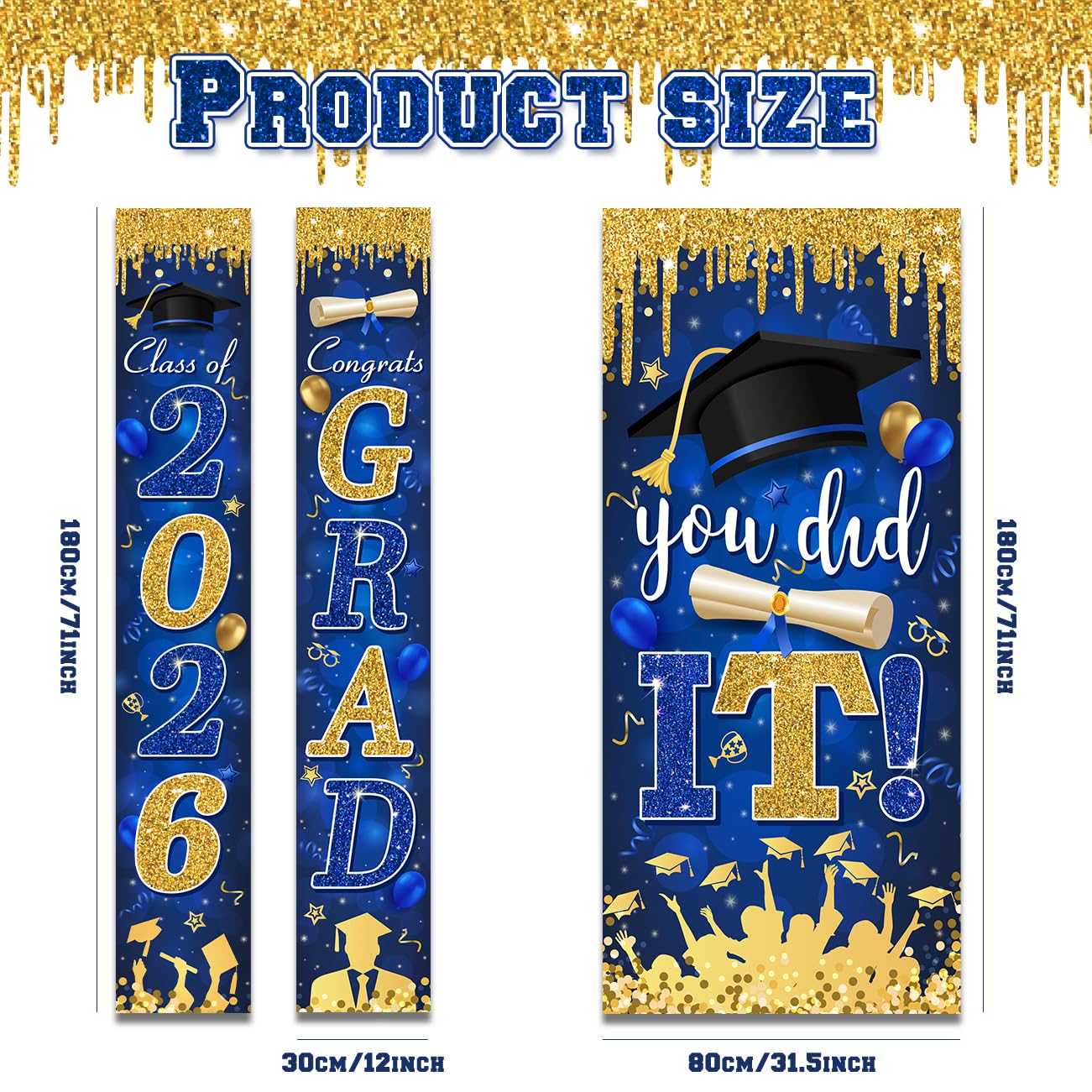Graduation Decorations Class of 2026 Purple and Gold Congrats Grad Banner and You Did It Door Cover for High School College Graduation Party Supplies(Purple) BST326H