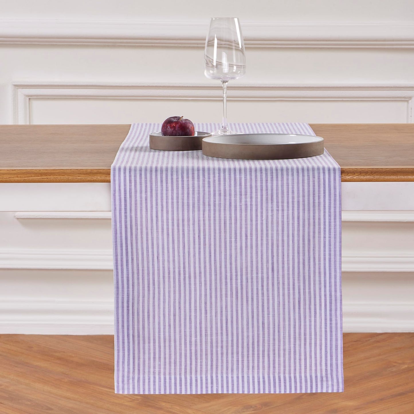 Solino Home 100% Pure Linen Table Runner Stripe Striped, Julia 14 x 72 in | Table Runners for dining, hallway and console tables; woven stripe, mitered corners; Muted Pastel Stripe; OEKO-TEX Certified BST326SOLH