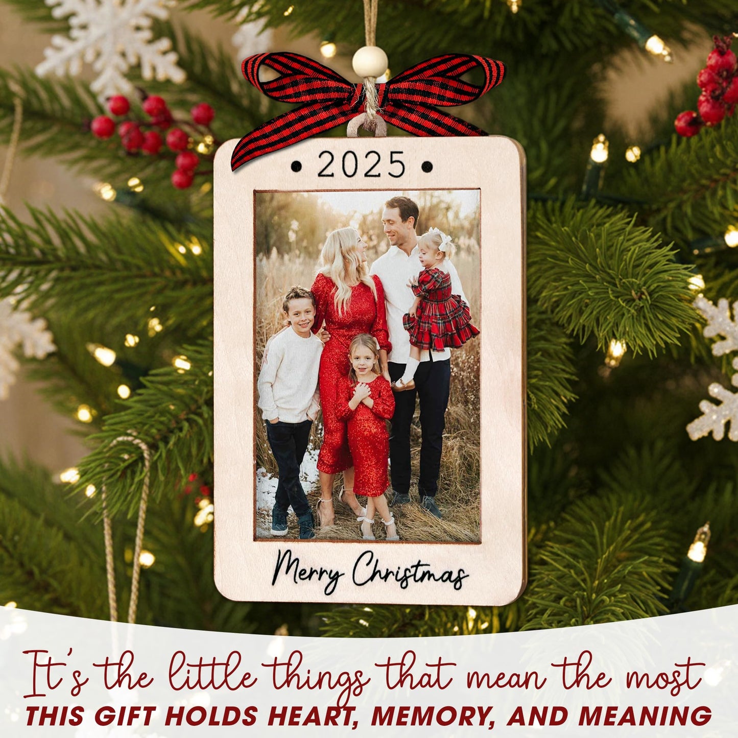 Hangwoous Baby's First Christmas Photo Frame Ornament 2025 | Wooden portrait frame keepsake, first Christmas photo gift for baby BST202