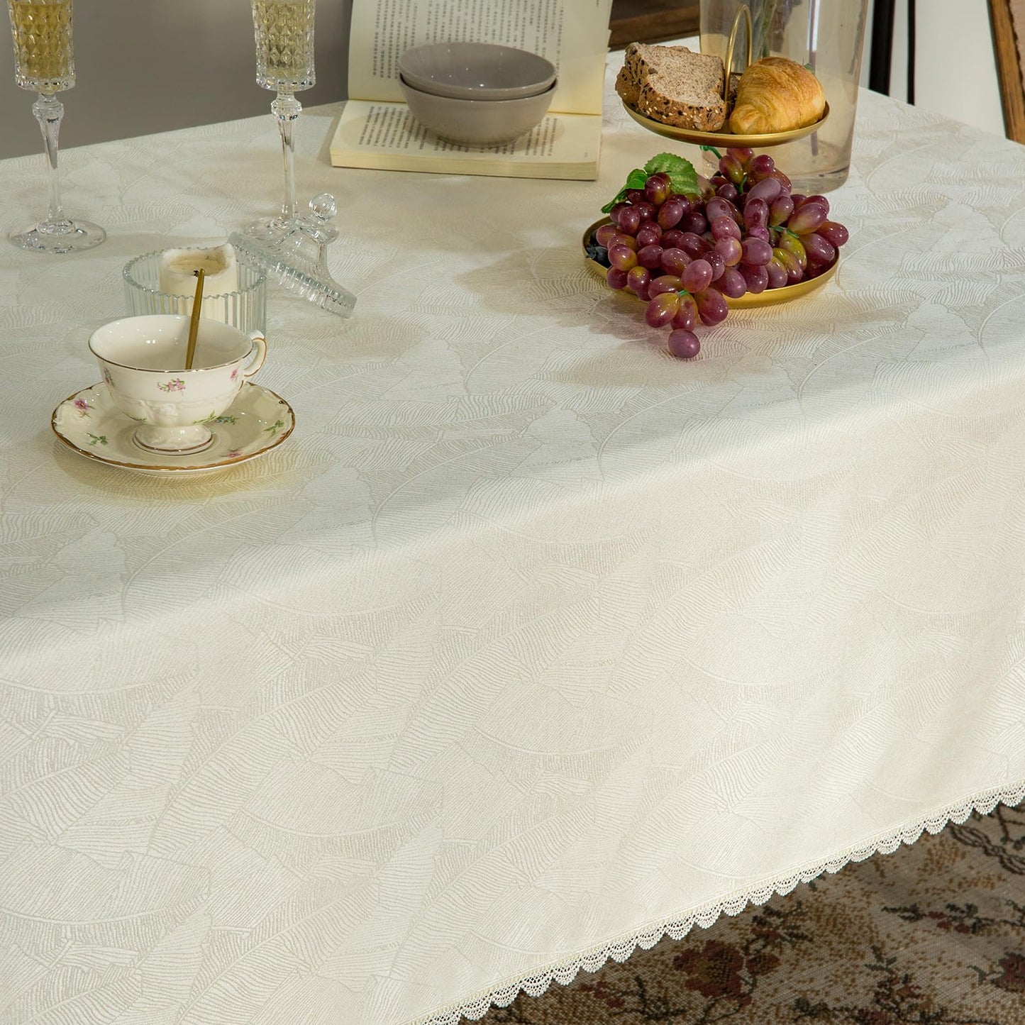 GLORY SEASON Textured Rectangle/Oblong Tablecloth Jacquard Fabric Solid Beige Table Cover for Kitchen Dining Farmhouse Decor 55x70 Inch BST202