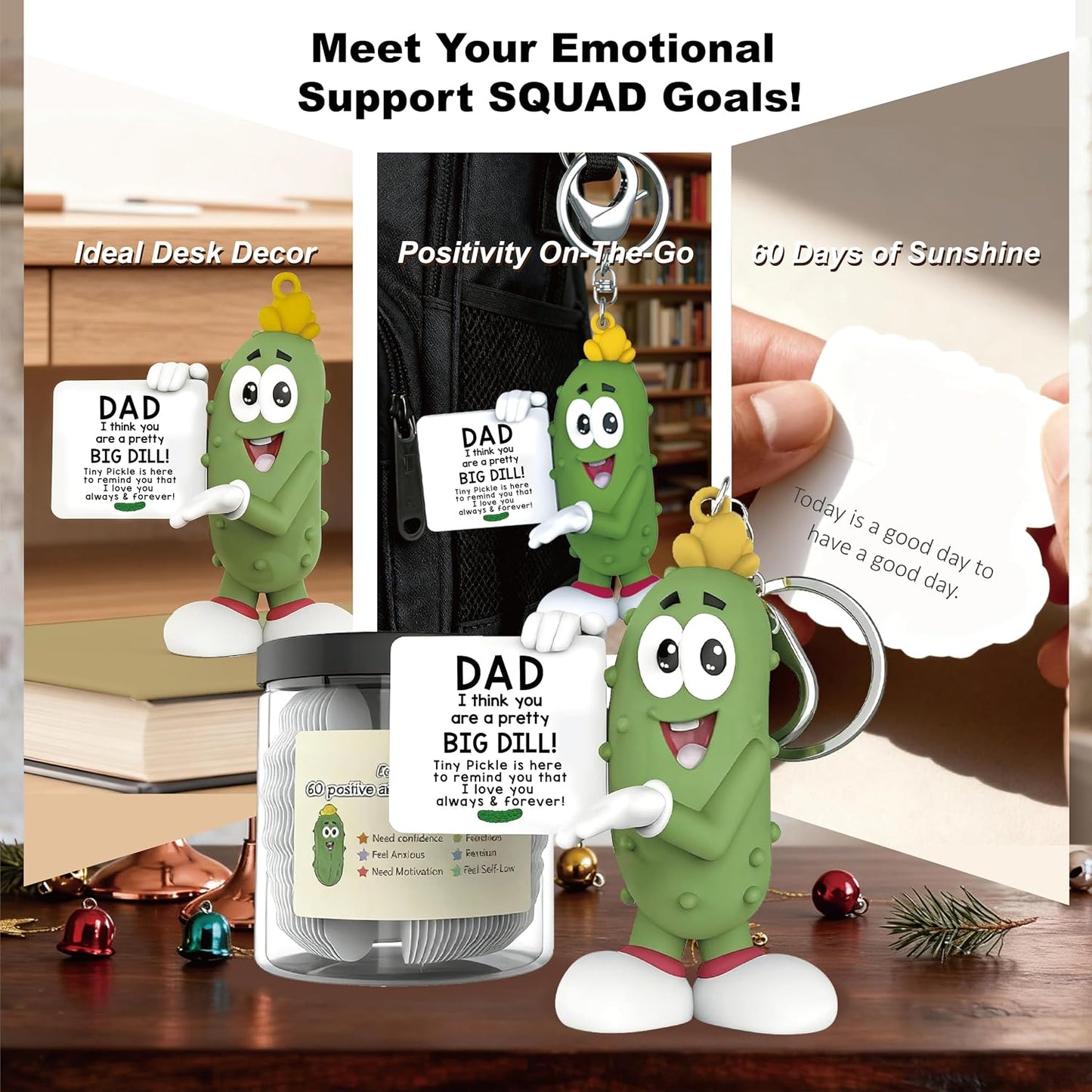 Positive Pickle with 60 Positive Affirmations Cards Set, Dad Gifts from Daughter Son, Best Dad Ever Gifts Thank You Daddy Gift Funny Pickle Plush BST202