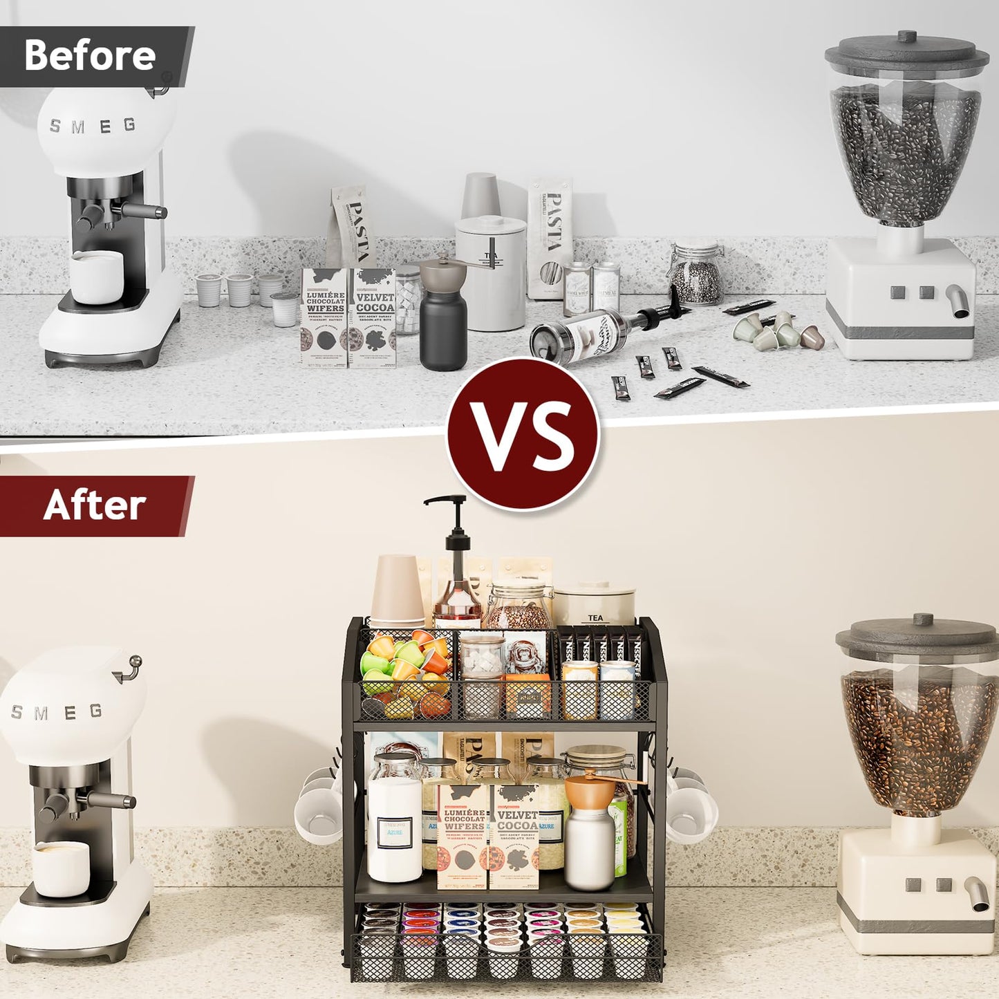 Homsorout Coffee Bar Organizer - Countertop Coffee Station N28