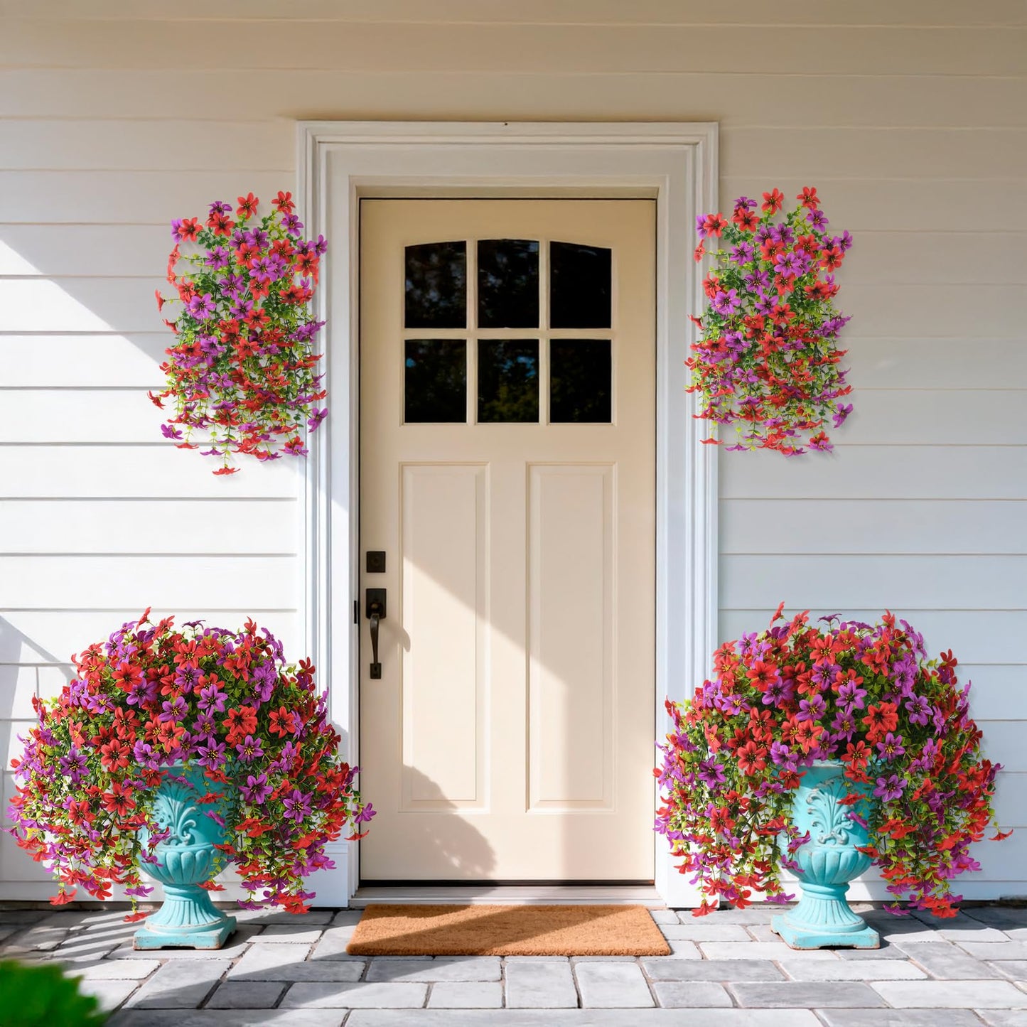 Artificial Flowers for Outdoor Faux Flowers for Plant Pot Spring Decoration | 2 Pcs Faux Hanging Plants UV Resistant Look Real Outside Home Garden Porch Patio Entrance Courtyard Decor BST326H