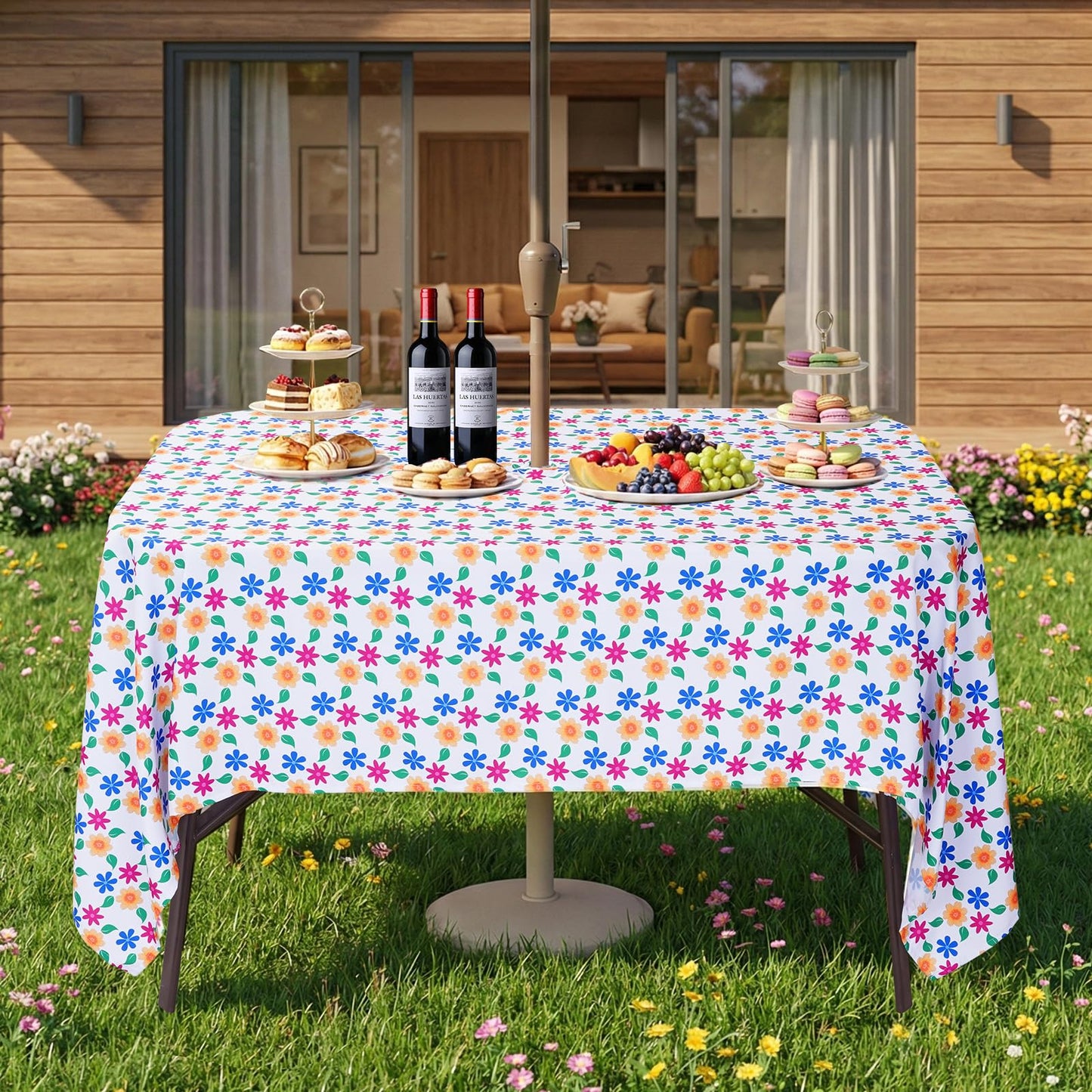 Eternal Beauty 52” Round Tablecloth Waterproof Outdoor Tablecloth with Umbrella Hole Zipper for Spring Summer Patio Picnic Tables (Tropical Palm Leaf) BST326H
