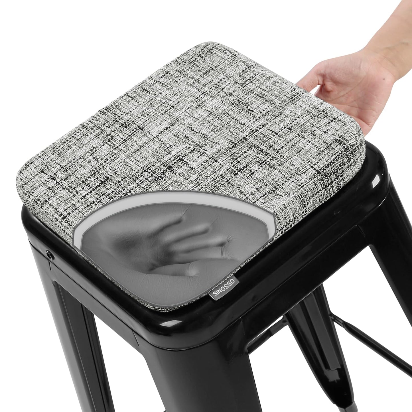 SINOSSO Memory Foam Bar Stool Cushions 4 Pcs, Modern Interwoven Style Magnetic Small Chair Pads Use for Cafe Bistro Stackable Metal Stool (Square, Red, 4) BST220