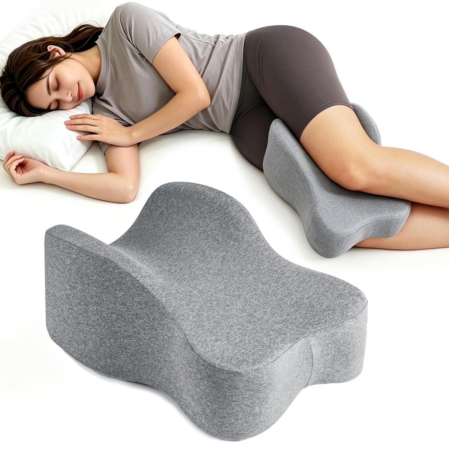 UJPFEO Knee Pillow for Side Sleepers,Leg Pillows for Sciatica,Knees,HIPS,Joints Between Legs,Back Pain Relief When Side Sleeping Spine Alignment Support for Knee Surgery Recovery,Grey WN420