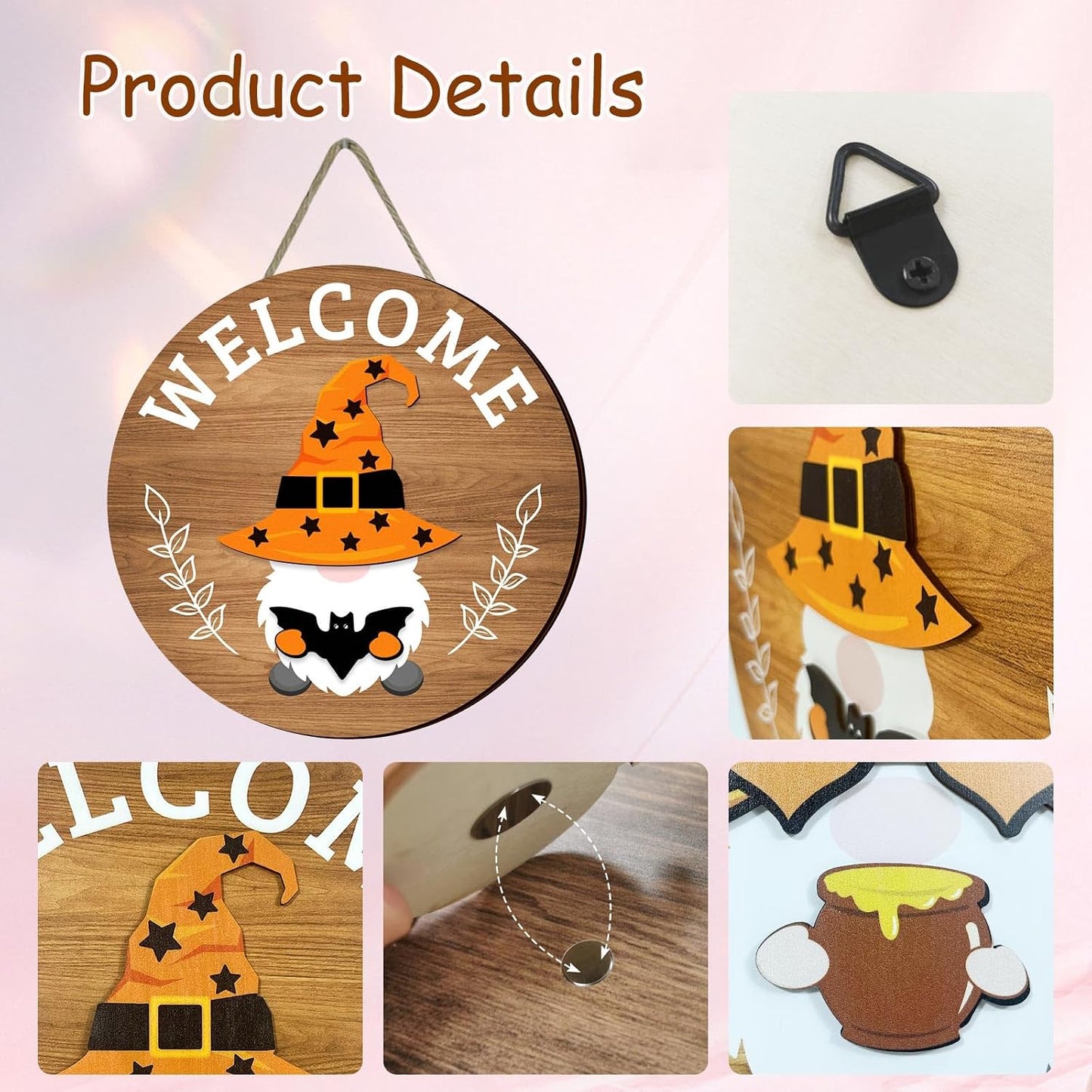 Interchangeable Seasonal Welcome Sign Front Door Decoration,Rustic Round Wood Wreaths Wall Hanging Outdoor Decor for Spring Summer Autumn and Winter All Seasons Holiday Halloween Christmas(Elf) BST326H