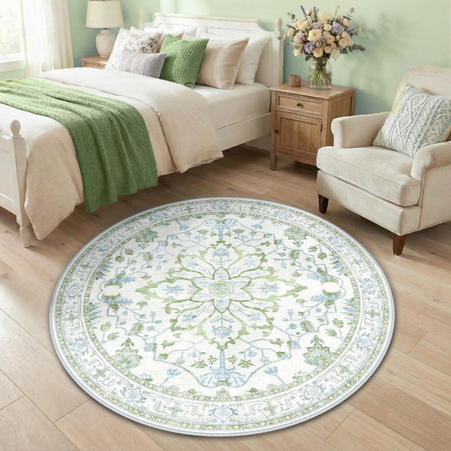 RELEANY Area Rugs Runner 2'x6' Washable Non-Slip, Floral Vintage Distress Medallion Carpet for Kitchen Hallway Bedroom Beside Laundry Room Bathroom, Teal Green Lake Blue Turquoise DD1210