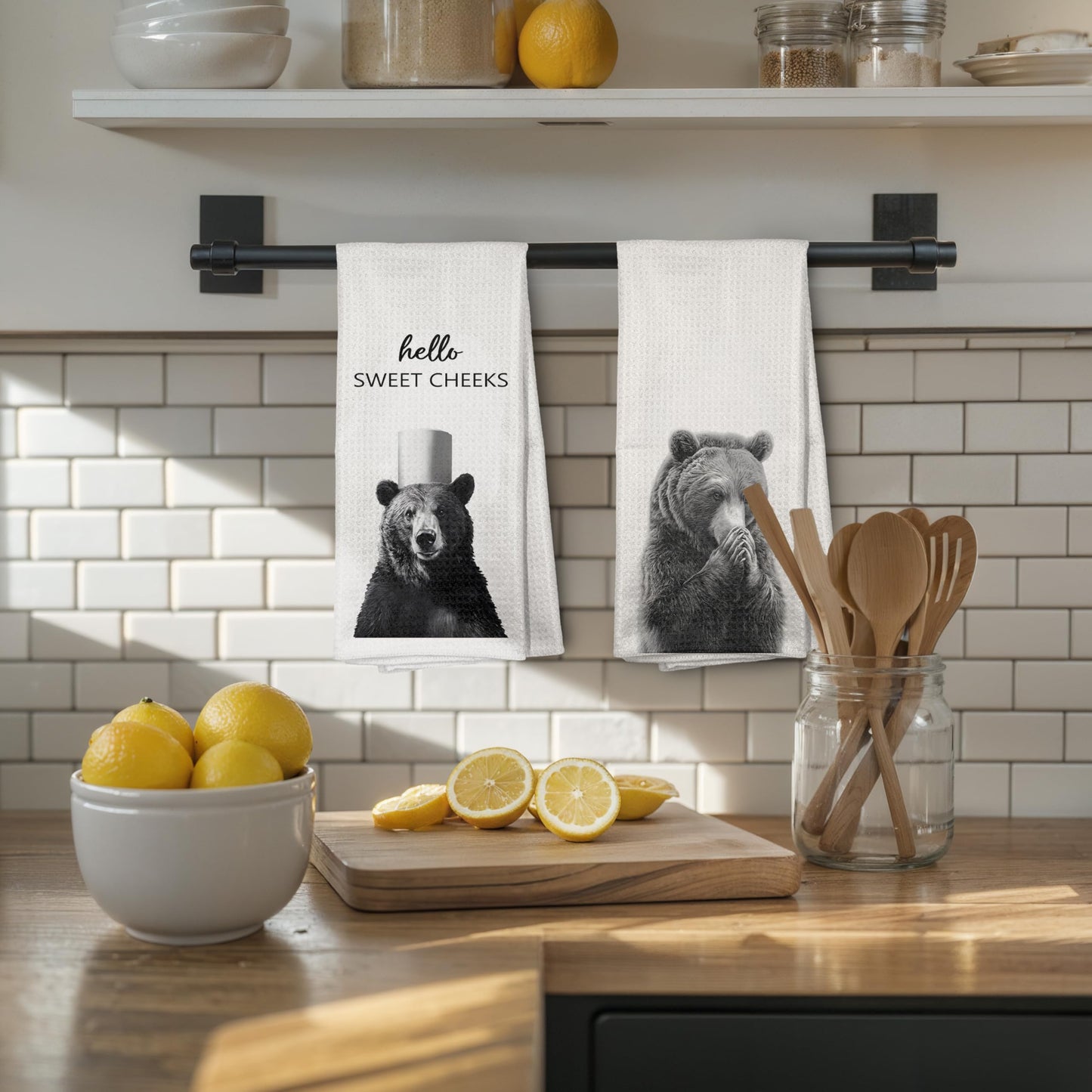 Funny Bear Bathroom Hand Towels Set of 2, Hello Sweet Bear Bathroom Decor, Funny Wild Animal Hand Towels for Washroom Restroom Decor, 16x24 Inch BST326L