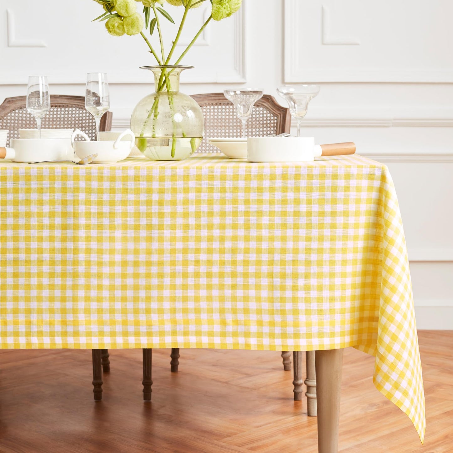 Solino Home 100% Linen Table Cloth, Throw Apricot, Gingham Check 52 x 52 in | Checkered Linen Tablecloth a neat topper for bistro, card and side tables | checkered weave | Pure Linen | OEKO-TEX Certified BST326SOLH