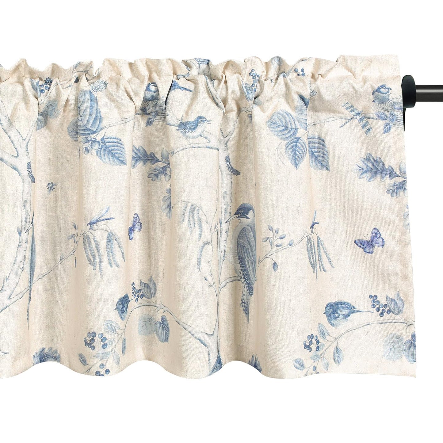 Leeva Tie Up Valance for Windows, Elegant Birds Pattern Light Filtering Window Treatment Valances for Bedroom Kitchen, One Panel, 52 x 18, Light Blue BST220