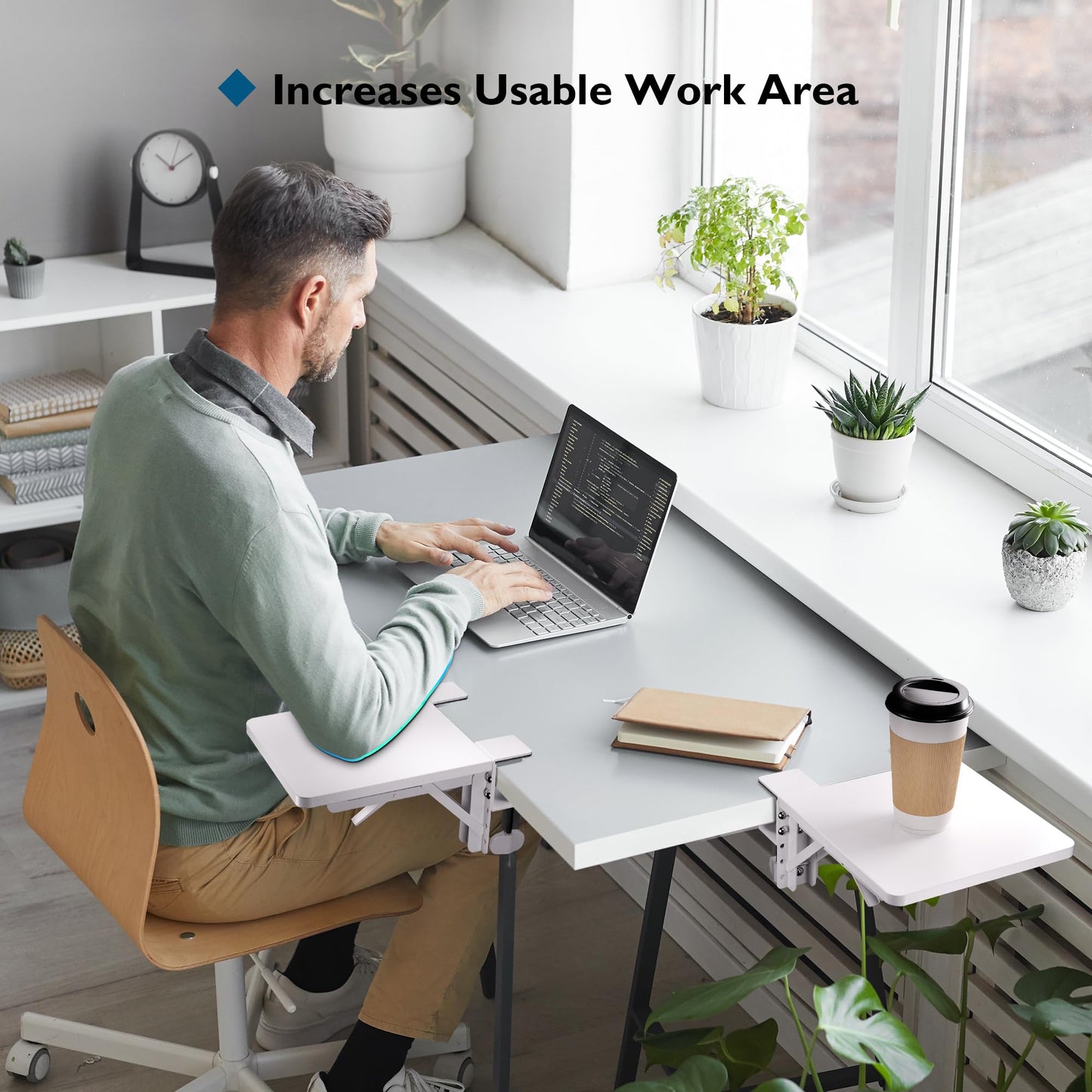 BONTEC Ergonomic Desk Extender Tray, 9.5"x9.1" Wrist Rest Shelf | 90°Foldable Elbow Support, Table Mount Arm, Clamp on Computer Arm Rest for Desk, Office & Home Use,Durable Easy to Install BST202
