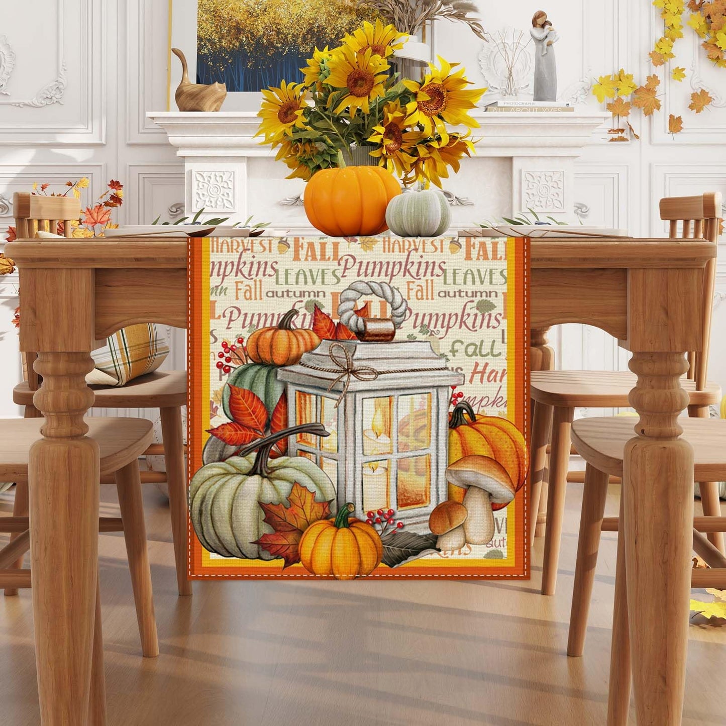 Fall Table Runner-Farmhouse Fall Leaves Pumpkin Table Decor Autumn Thanksgiving Home Kitchen Dining Room Table Decorations 13x36 Inch BST220