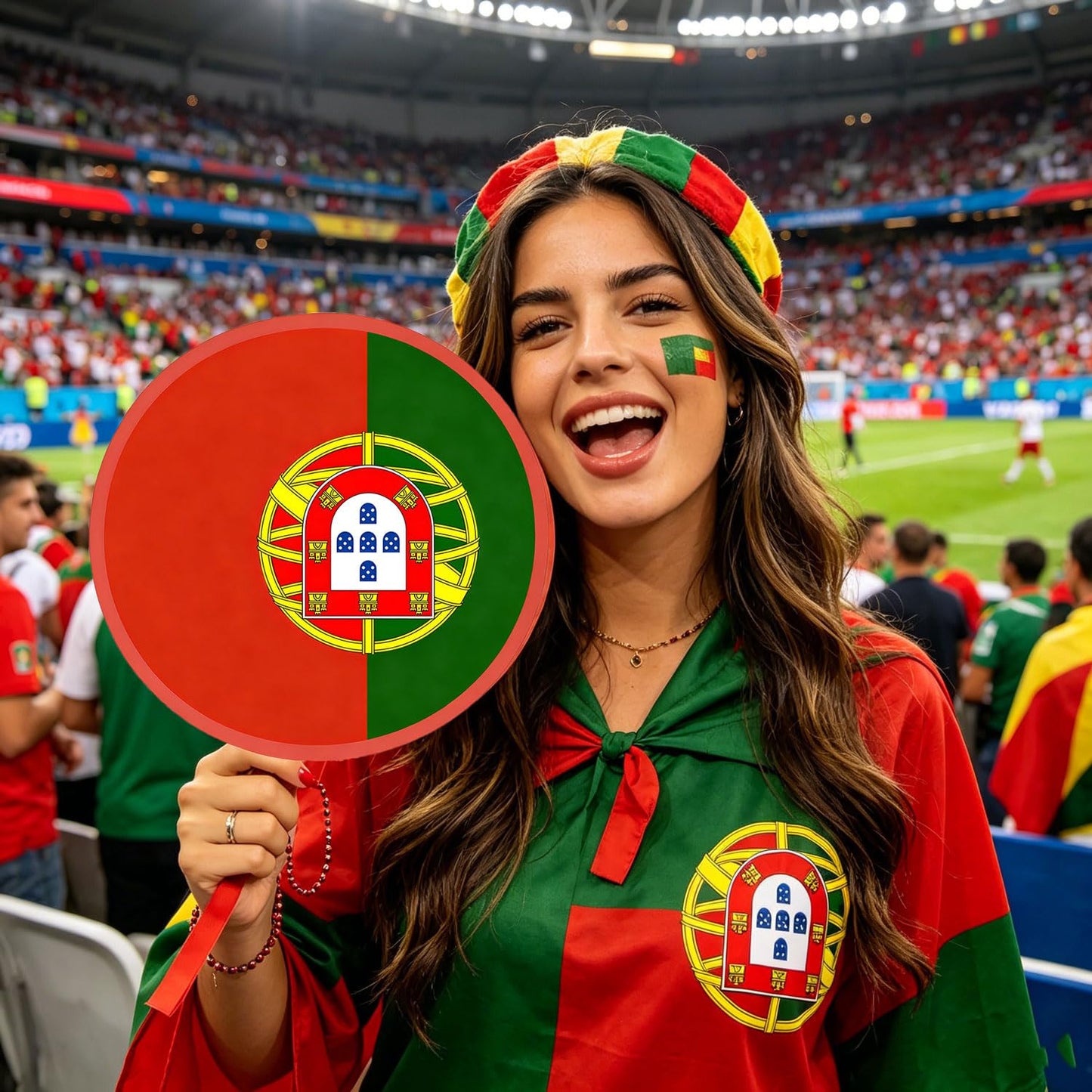 2026 World Cup Canada Flag Folding Hand Fans 3 PCS, 8.2" Fabric Round Foldable Fans with Matching Storage Pouches, Portable Hanging Fans for Game Day and Party Canada BST220