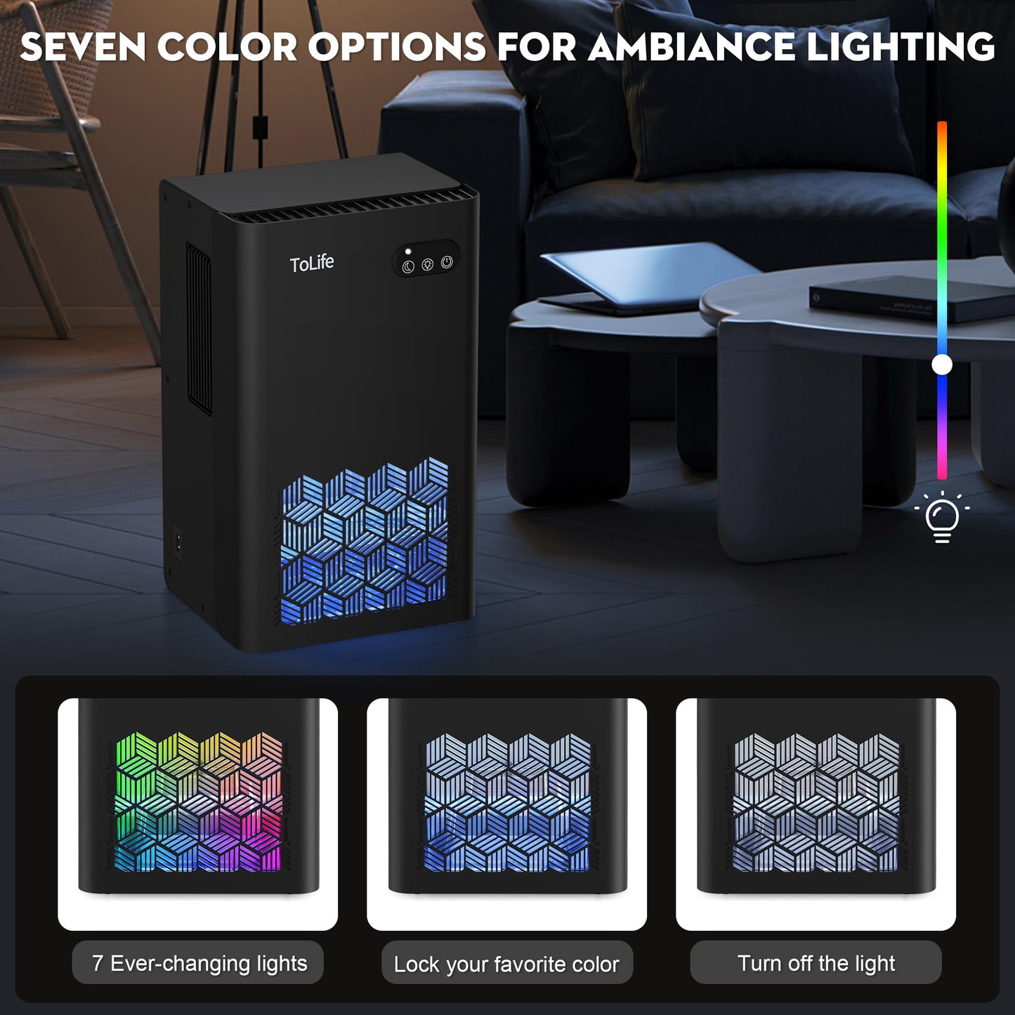 ToLife Dehumidifier for Home, 1000 sq.ft Dehumidifiers for Basement Bedroom Bathroom with 95 OZ Water Tank, Auto Shut Off 7 Colors LED Light, Black