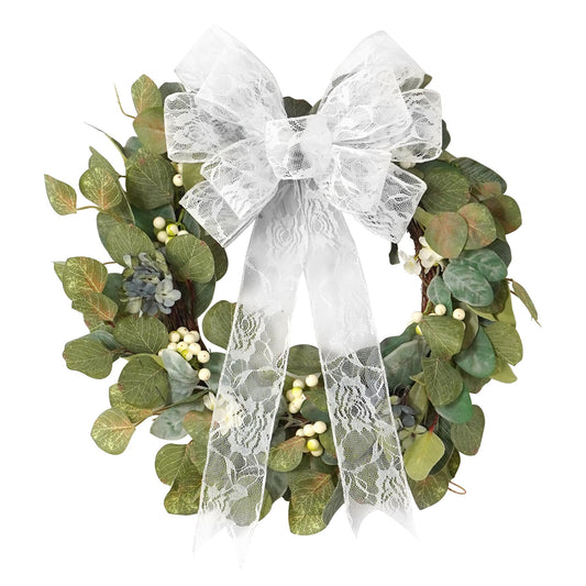 13" x 20'' White Lace Bows Wired Edge Valentine Tree Topper Bow, Glitter Bow Party Decorations, Premade Metallic Bows with Twist Tie, Large Gift Bow for Outdoor Wreath, Wedding-2 PCs BST220