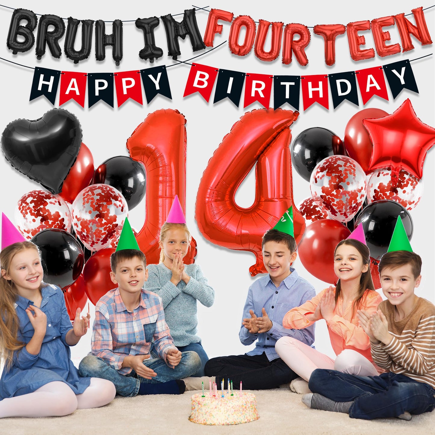 9th Birthday Decorations Boys Kit - 27 Pcs Red and Black Bruh Im Nine Balloon Banners Happy Birthday Fishtail Flags Number 9 Balloon Star Heart Balloons Set for 9 Year Old Party Decoration Supplies BST202