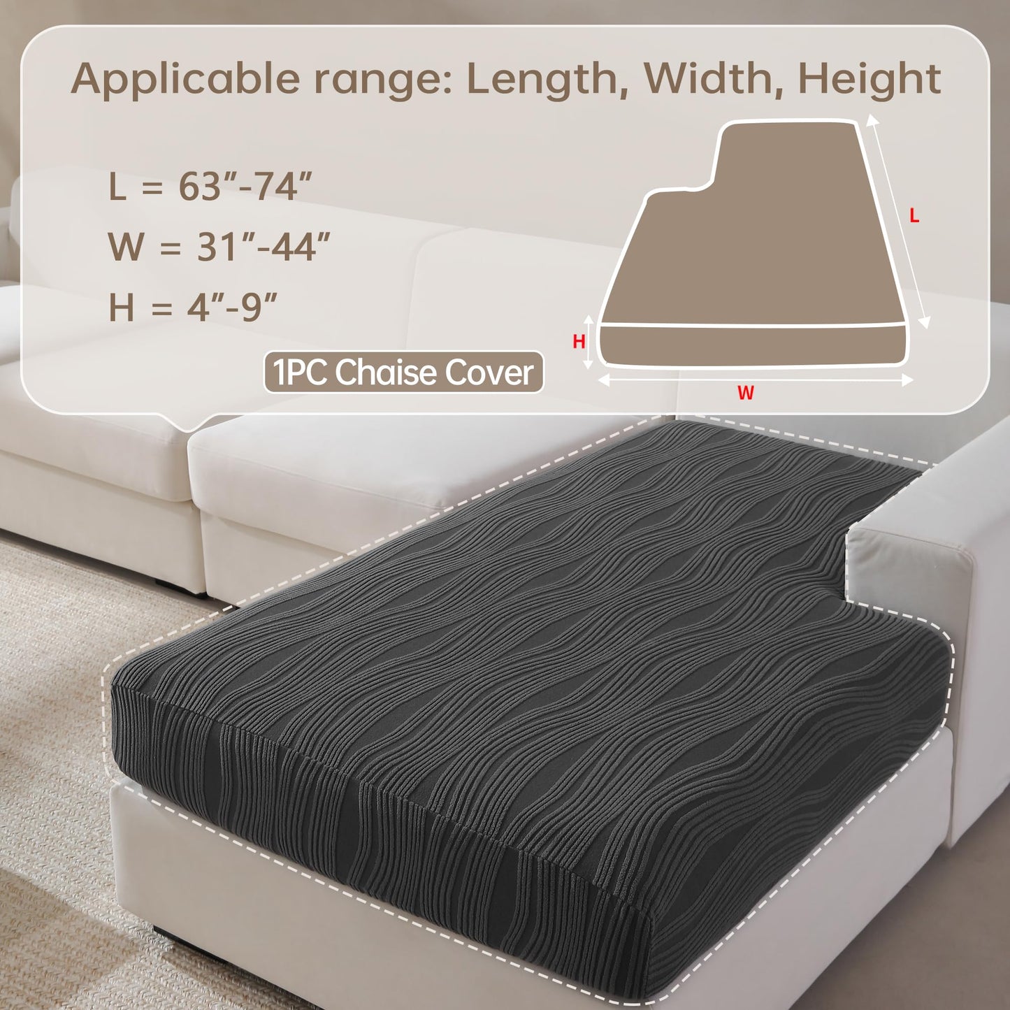 QIANMEW Couch Cushion Covers, Super Stretch Washable Sofa Slipcovers for L Shaped & Modular Seats, Pet-Friendly Furniture Protector with Stripe Design, (2 Seat Covers S, Dark Gray) BST326H