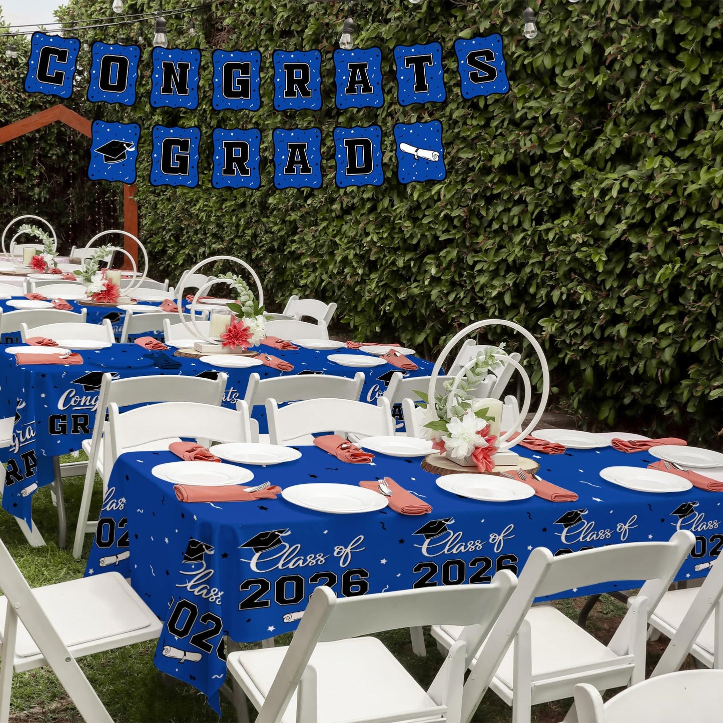 Gatherfun 2026 Graduation Decorations : 2-Pack Congrats Grad Disposable Tablecovers - Class of 2026 Red Themed Table Cloths, for Graduation Party Supplies & Graduation Backdrop, 54" X 108" BST326L