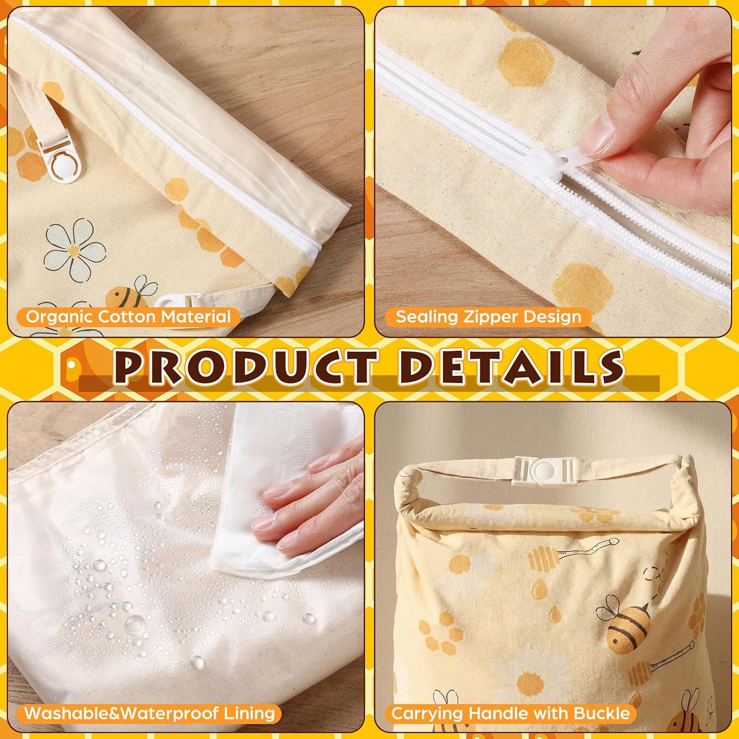 Reginary 3 Pack Beeswax Bread Bags for Sourdough & Homemade Bread 17 x 13'' XL Reusable Organic Linen Beeswax Wraps with Sealing Zip for Fresh Food Storage Loaf Freezer Baker Present(Bee Style) BST326L