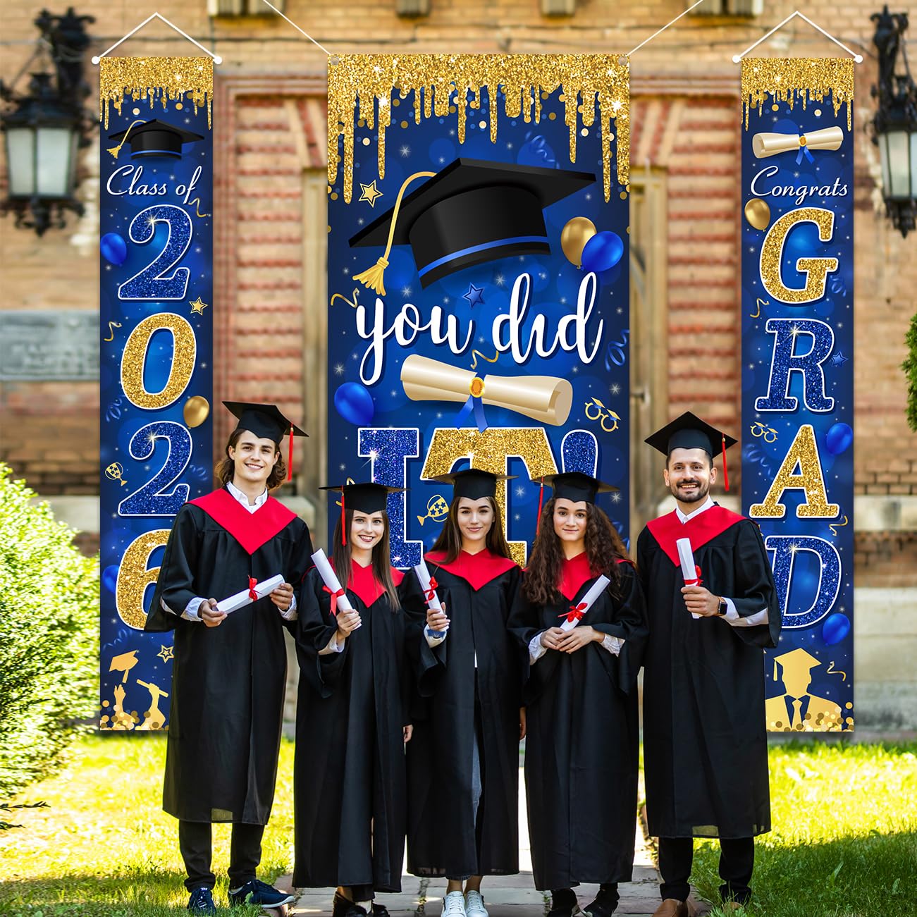 Graduation Decorations Class of 2026 Purple and Gold Congrats Grad Banner and You Did It Door Cover for High School College Graduation Party Supplies(Purple) BST326H
