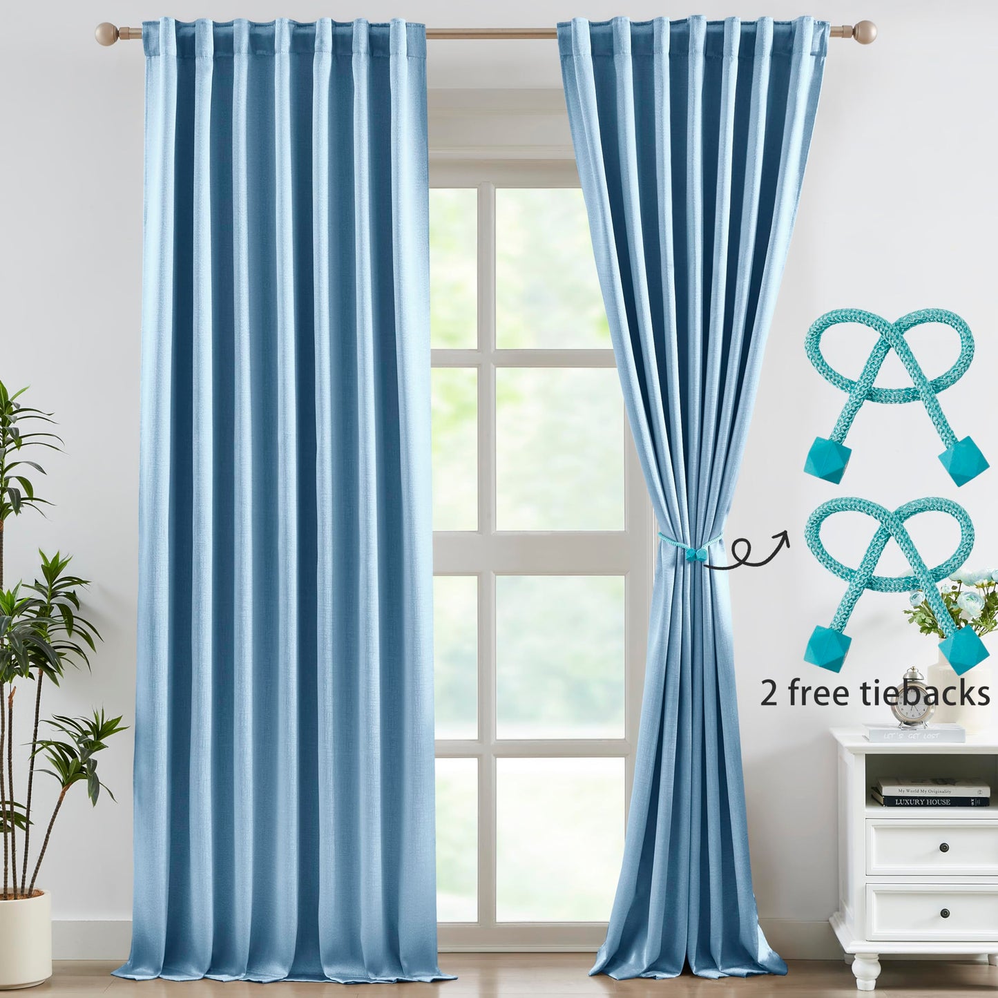 Bujasso Gray Jacquard Blackout Window Curtain Panels, 54" Wx84 Lx2 | Back Tab Rod Pocket with Magnetic Tiebacks,Thermal Insulated,85% Room Darkening Light Blocking Drapes for Bedroom Living Room BST326H