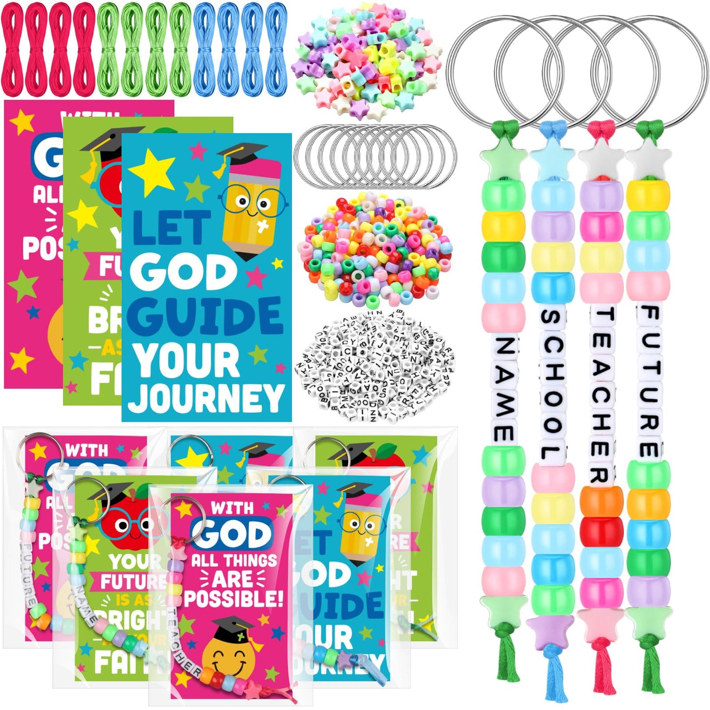 Suncalla 984 Pcs 24 Set Dinosaur Nugget Keychain Making Kit DIY Valentine's Key Chain Crafts Bead Adjustable Letter Beads Cards Strings Kit Gift Backpack Accessories Party Favors(Cute Color) WN420