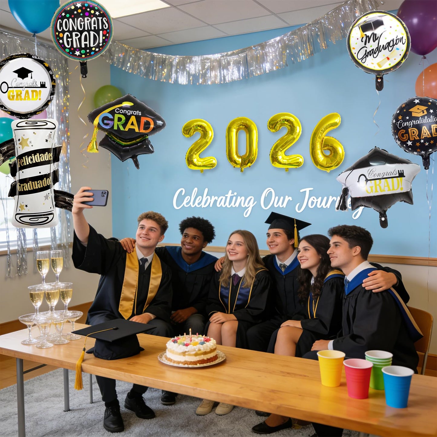 Graduation Balloons Congrats Grad Balloons Gold and Black Balloon for 5th Grade Graduation Decorations Grad Party Decorations 2026 BST326L