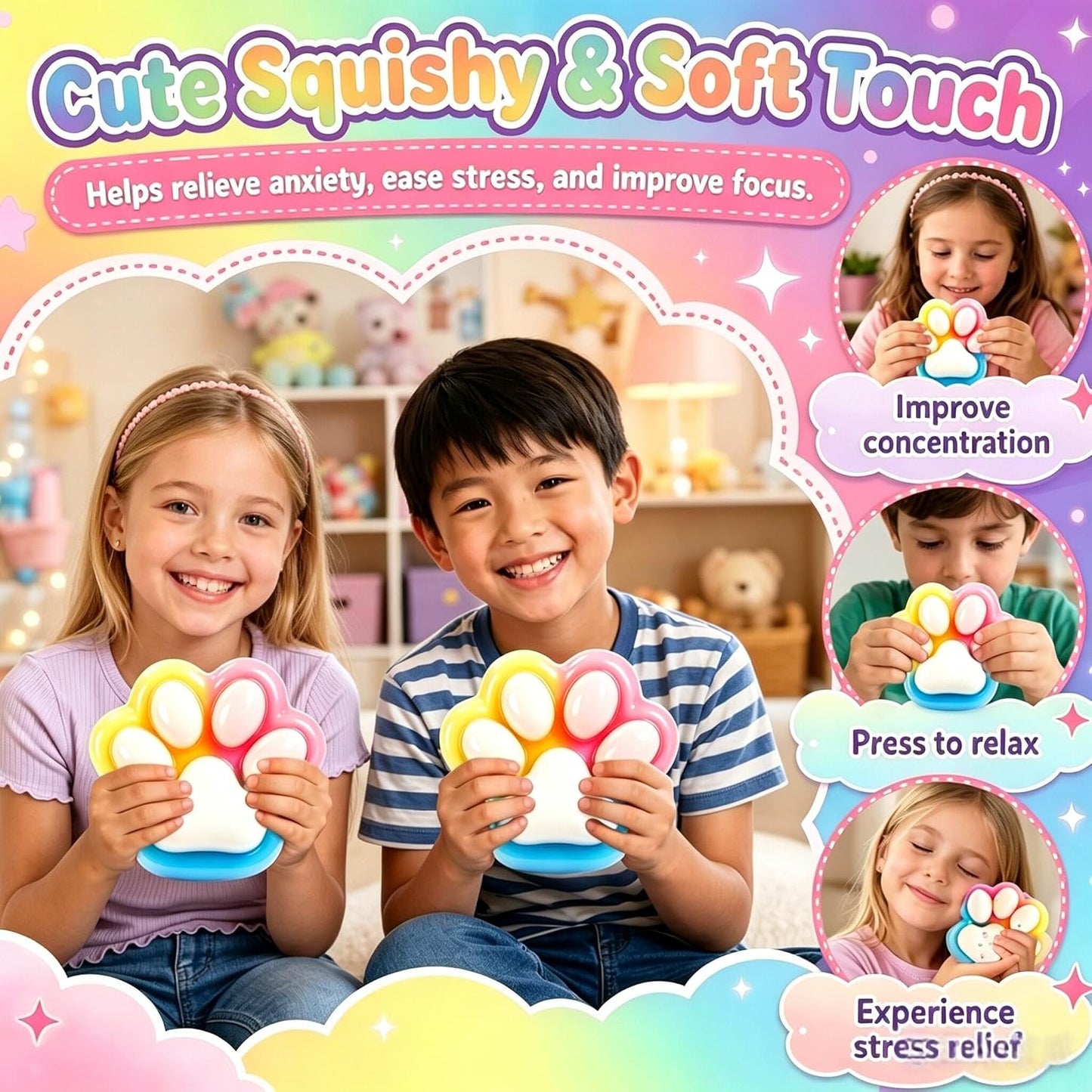 Giant Jumbo Cat Paw Squishy Toys ( 5 Inches )- Large Stress Relief Squeze Taba Fidget Toys Kit, Birthday Office for Girls Boys Kids Adults BST326H