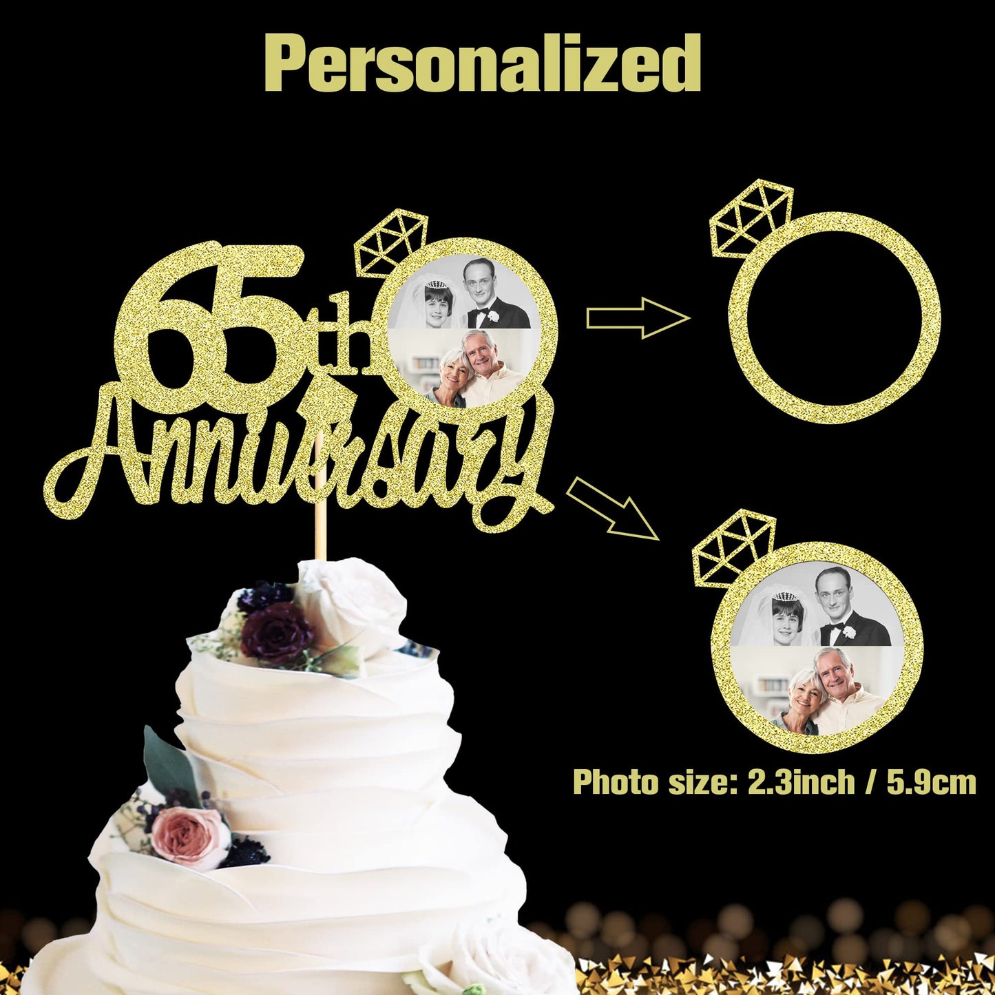 Sumerk 13 PCS Gold Glitter 55th Anniversary Cake Topper Happy 55th Anniversary Wedding Anniversary Cake Decorations BST220