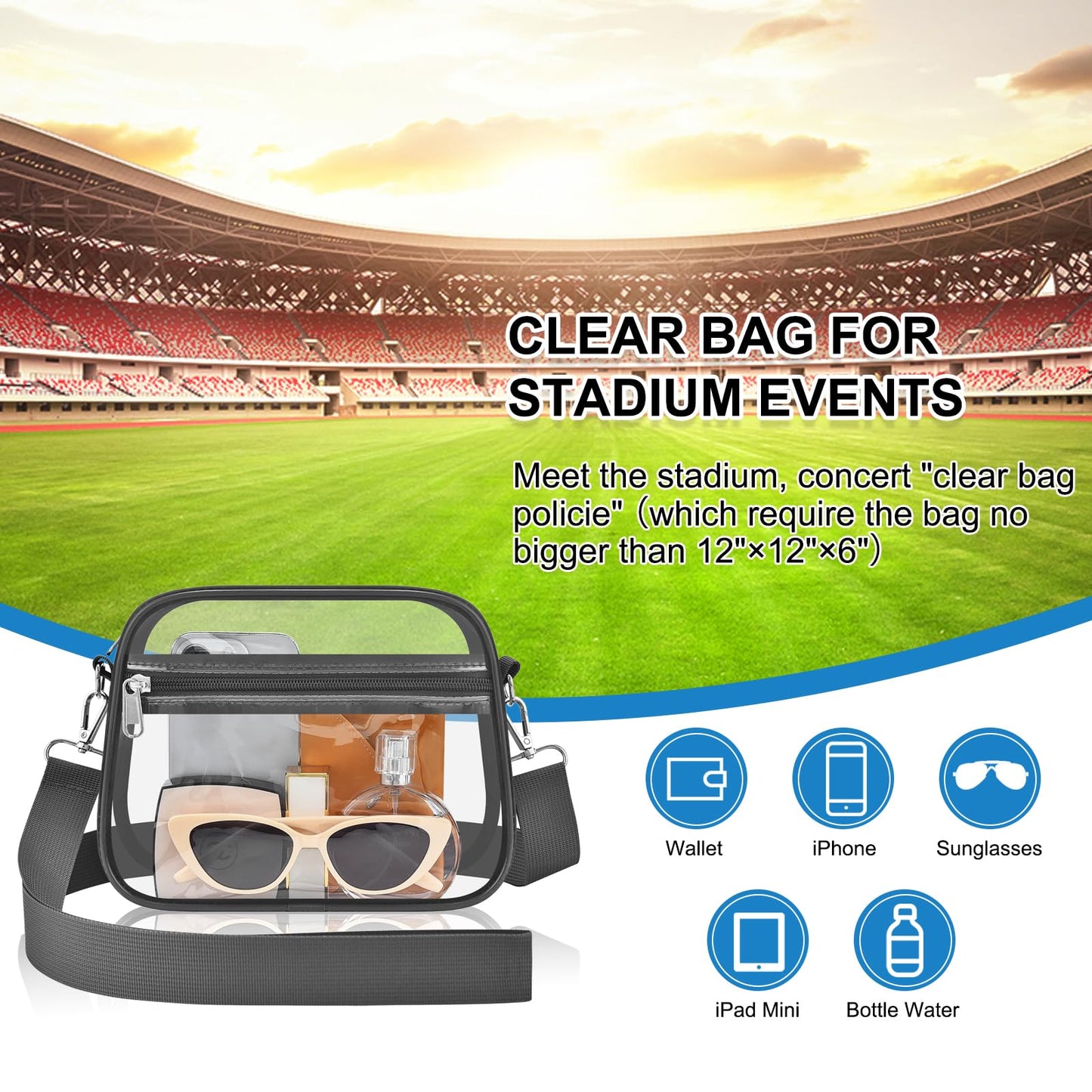 Clear Bag for Stadium Events Stadium Approved Women's Top-Handle Handbags | Mini Small Clear Bag Purse with Wide Adjustable Strap and Front Pocket for Sports Concerts, Festivals BST202