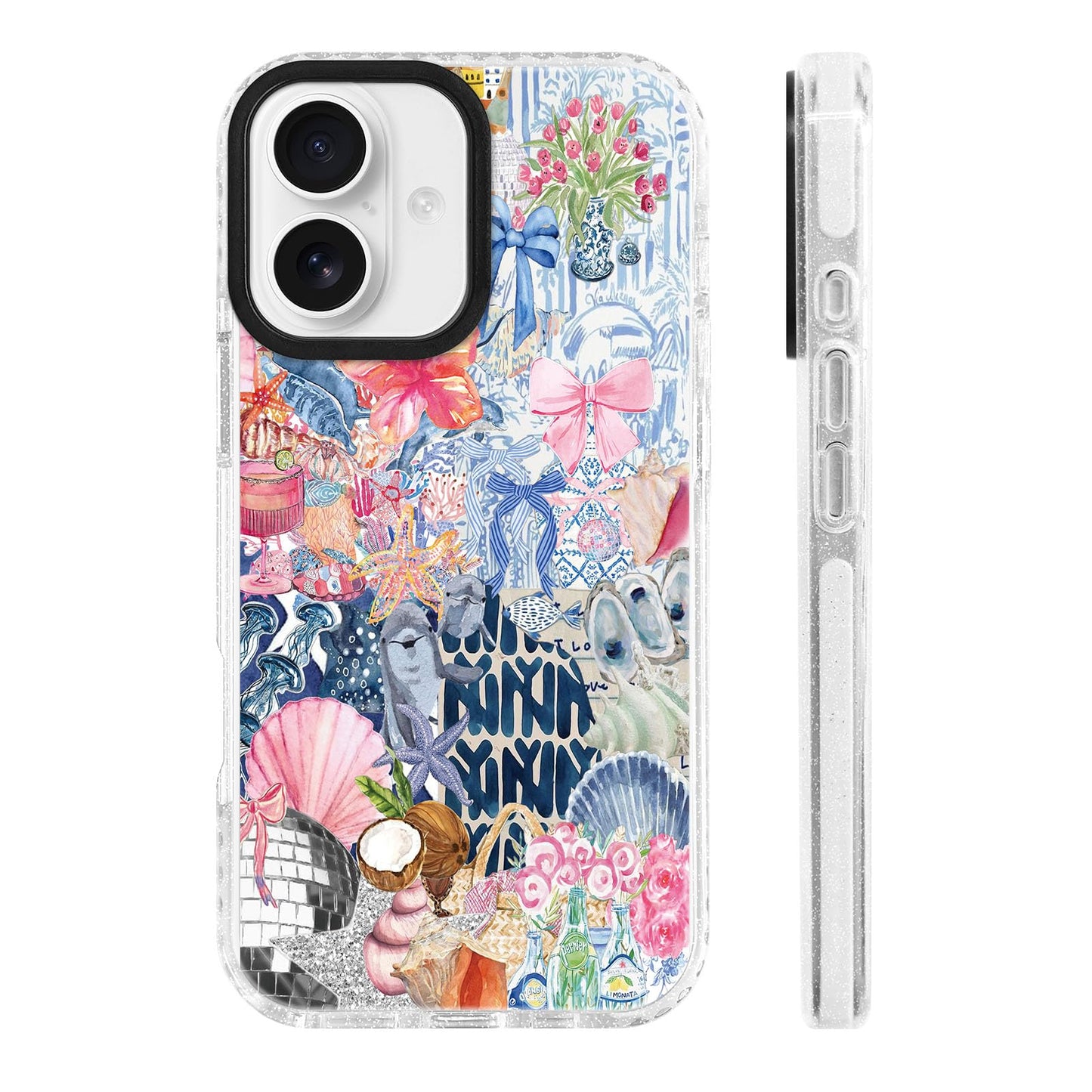 for iPhone 16 Pro Case [Military-Grade Drop Protection/Stylish Soft TPU Protective/Camera Protection/for Women & Girls] - Beach Party Collage Pattern with Mermaid WN420