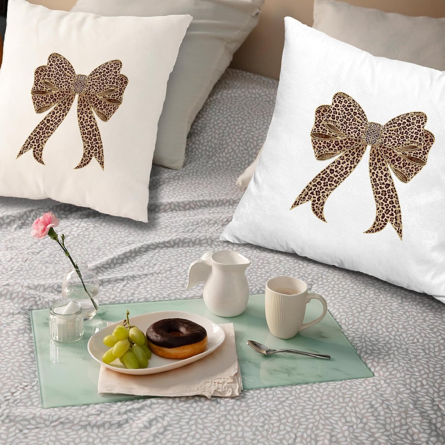 Coquette Leopard Print Bow Pillow Covers 18x18, Cheetah Print Room Decor, Coquette Room Decor, Trendy Preppy Girly Cheetah Decorative Throw Pillow Covers for Girls Bedroom Home Dorm Apartment BST326L