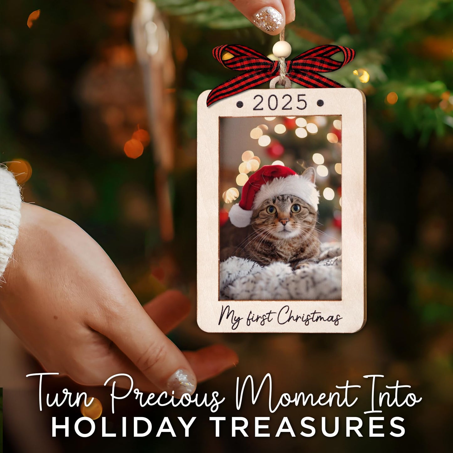 Hangwoous Baby's First Christmas Photo Frame Ornament 2025 | Wooden portrait frame keepsake, first Christmas photo gift for baby BST202