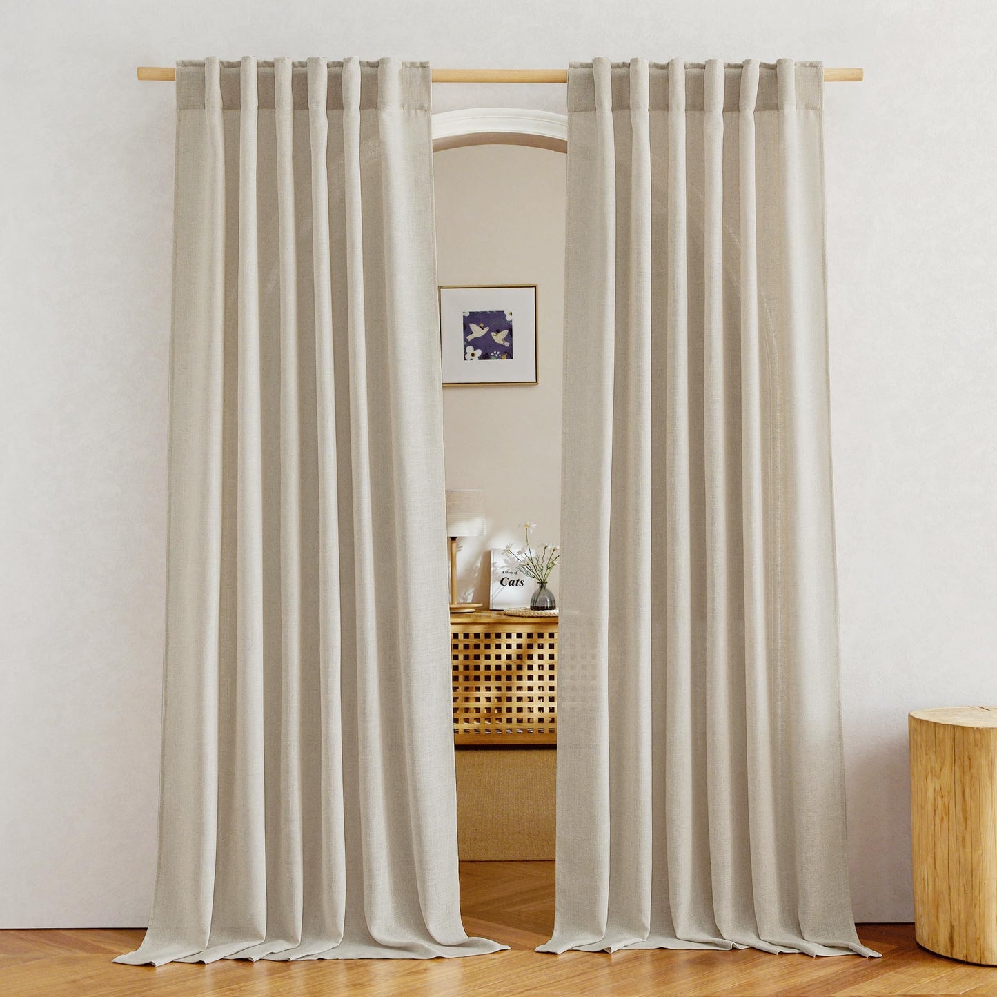 NICETOWN White Semi Sheer Kitchen Curtains 30 inch Length, Rod Pocket & Back Tab Faux Linen Blend Privacy with Light Filtering Window Drapes for Cafe, W34 x L30, 2 Panels BST220