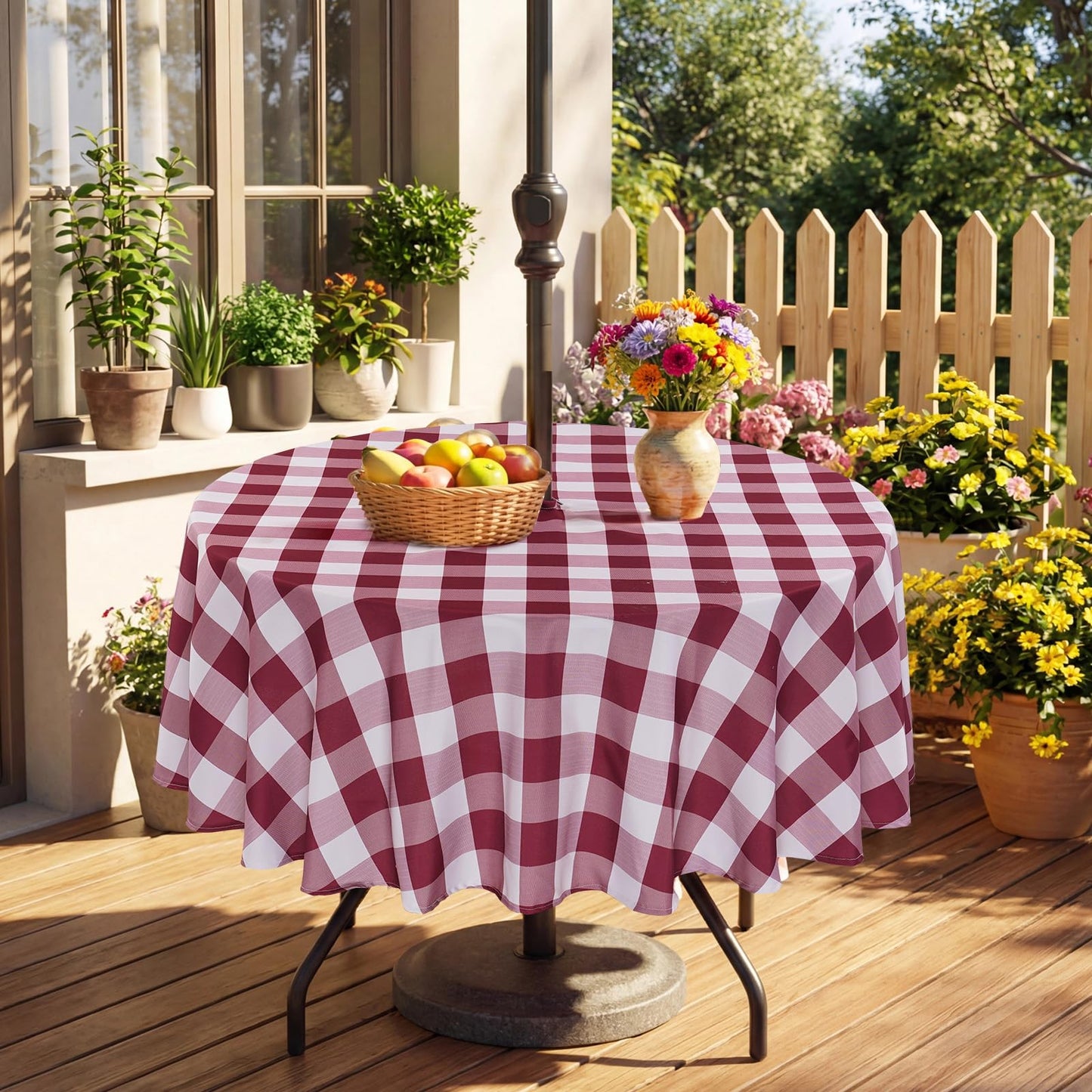 Eternal Beauty 52” Round Tablecloth Waterproof Outdoor Tablecloth with Umbrella Hole Zipper for Spring Summer Patio Picnic Tables (Tropical Palm Leaf) BST326H