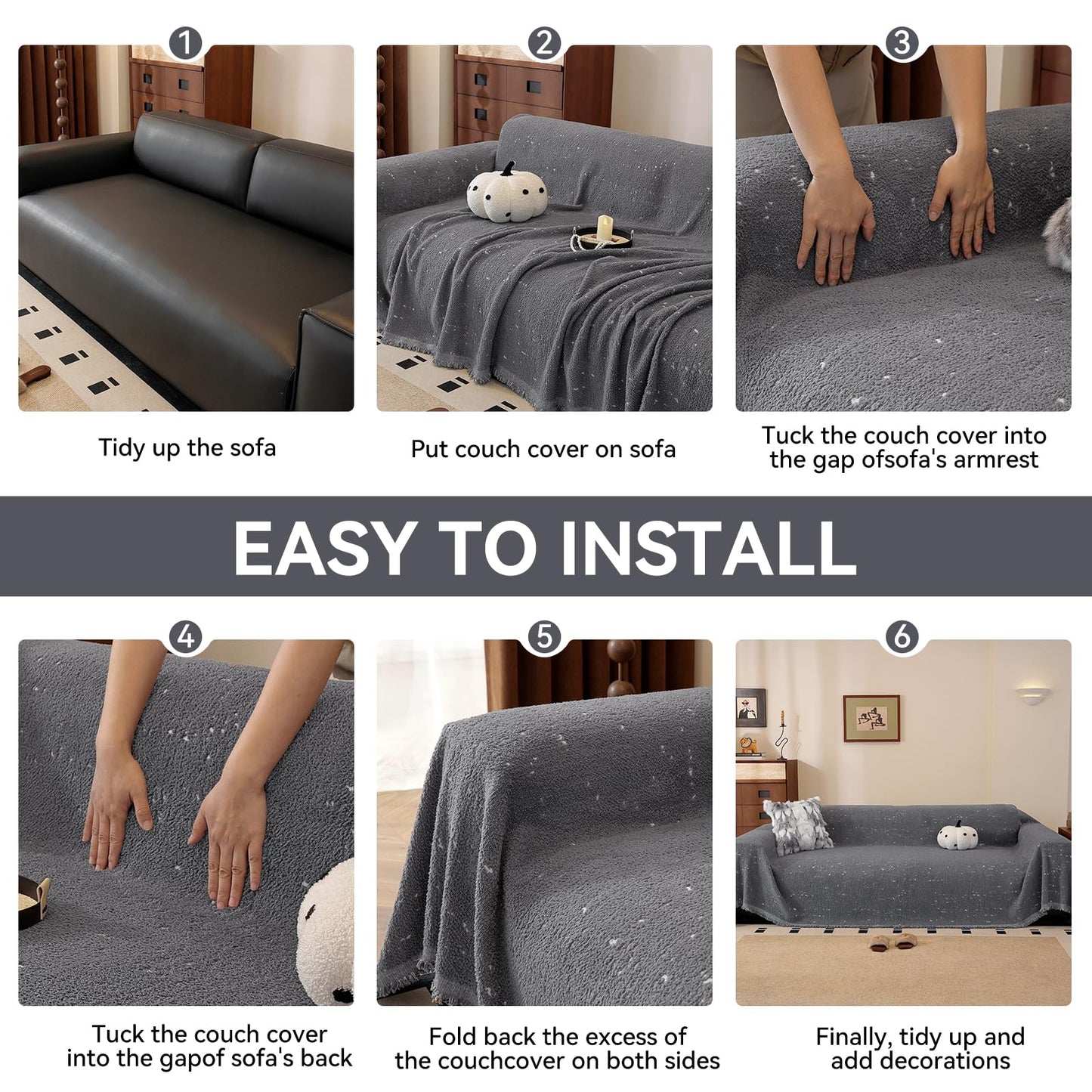YDKGL Couch Covers Sofa Covers for Sectional Sofa 3 Cushion Sofa Pet Friendly, L Shaped Couch Cover Blanket Washable Non Slip Furniture Protector, Soft Sofa Slipcover for Kids Dogs, Dark Grey 91"x134" BST220