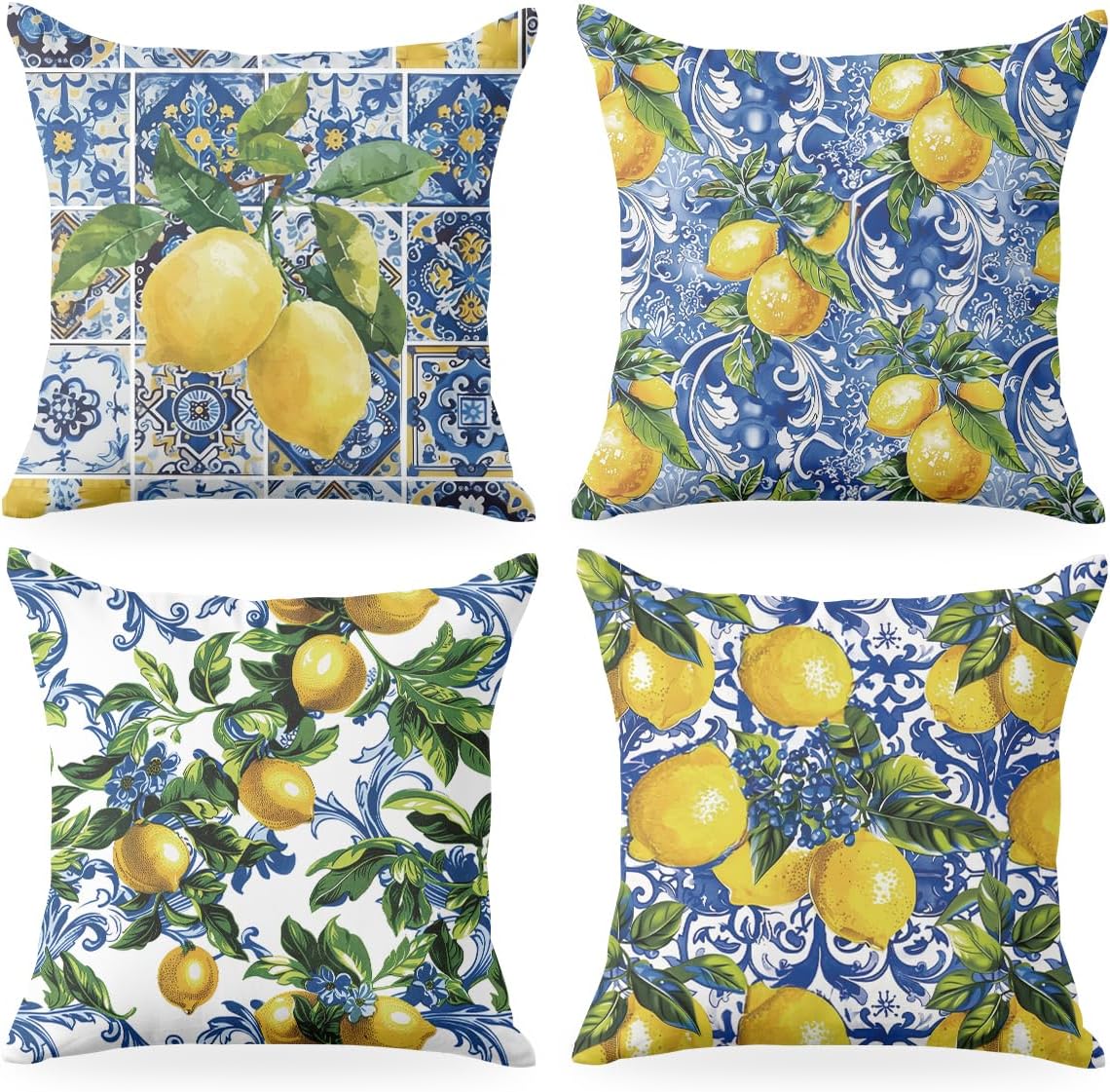 4 PCs Lemon Decor Pillow Covers 18x18, Italian Gifts Throw Pillow Covers | Italy Lemon Pillow Cases Decorative Pillow Protectors Living Room Bedroom Office Home Decor for Cushion Car Bed BST202
