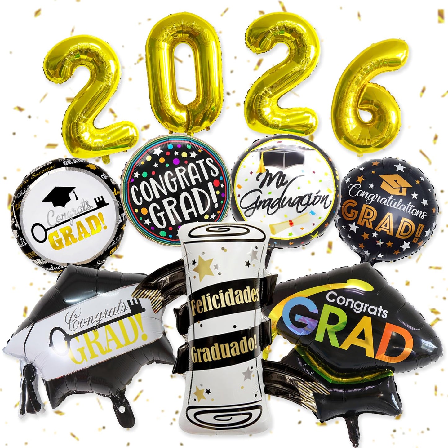 Graduation Balloons Congrats Grad Balloons Gold and Black Balloon for 5th Grade Graduation Decorations Grad Party Decorations 2026 BST326L